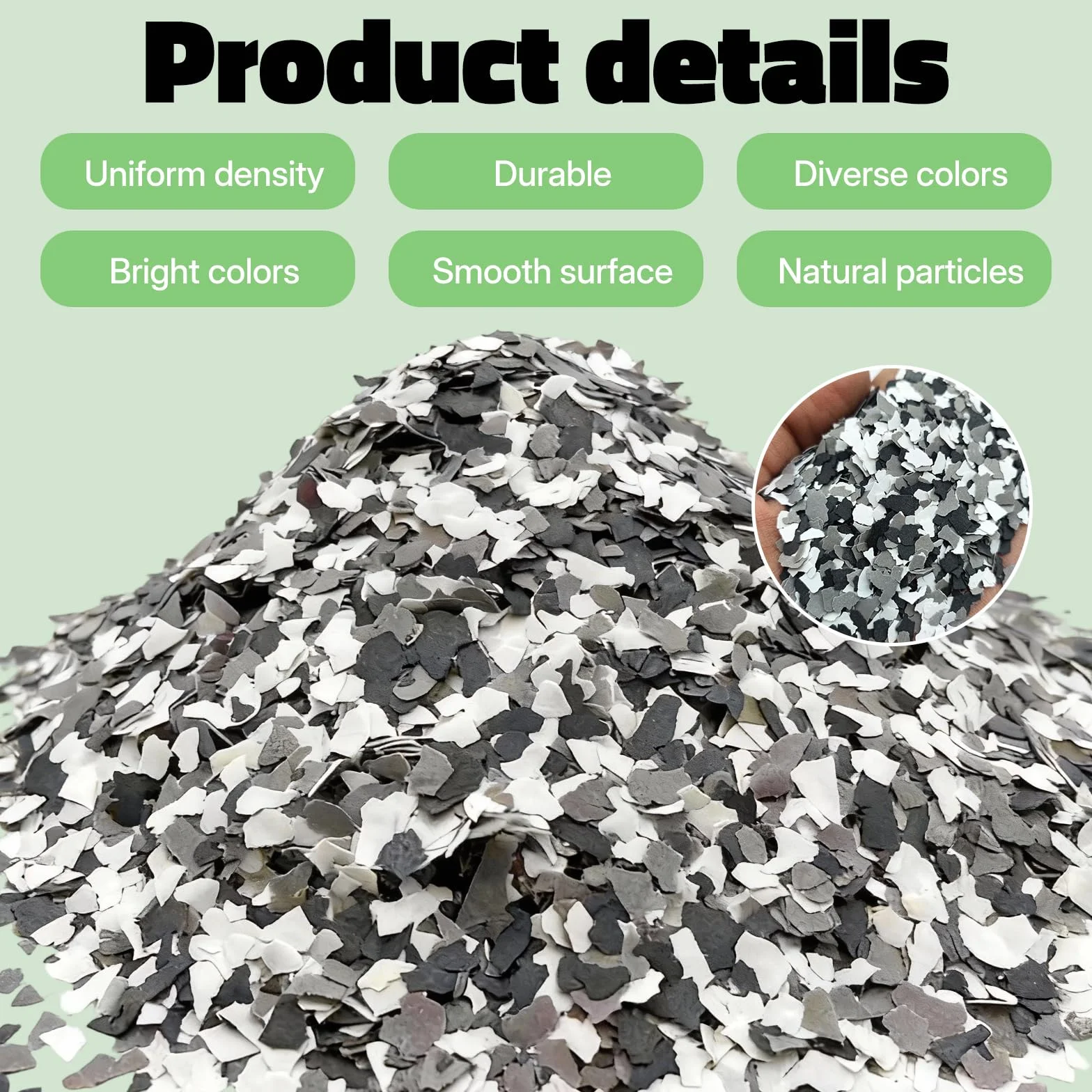 Betonfarbe Dekorative Bodenbeschichtung Flocken, 500G Dekorative Epoxidharz Farbchips Epoxy Flocken für Betonbodenbeschichtungen Wandfarbe Garage Wohnzimmer DIY Projekte (Weiß Schwarz Grau)