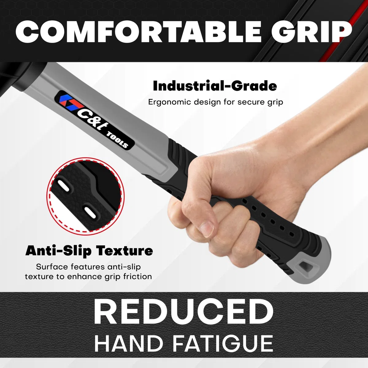 C&T Gummihammer Schwarz 450 g D=55 mm – Mit Rutschfestem Softgriff Aus Glasfaser Und Ergonomischem Design Geeignet Für Die Verwendung Auf Fliesen Und Möbeln Ohne Spuren Zu Hinterlassen.
