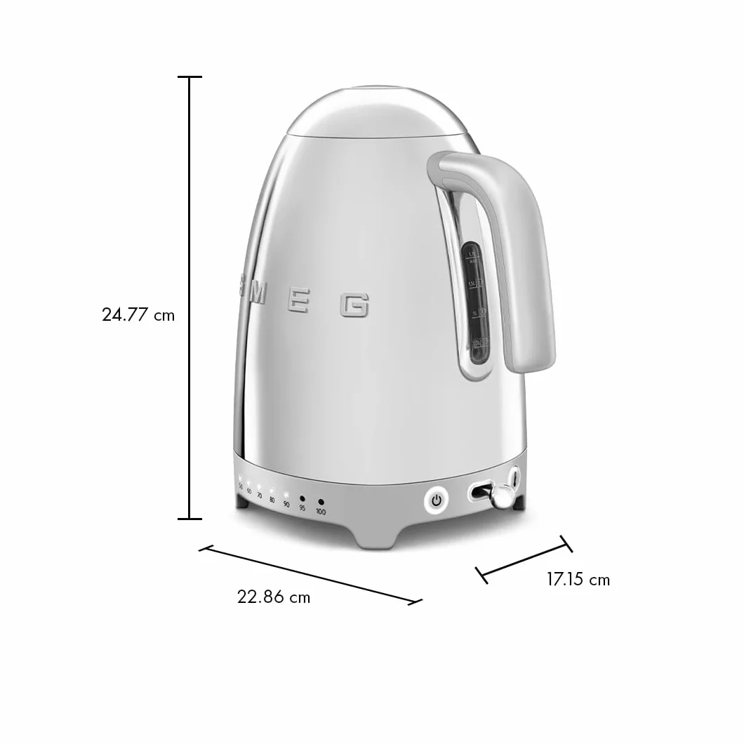 Variable Temperature Electric Kettle 1.7L (7 Cup), Stainless Steel Tea & Coffee Kettle, Fast Boil, Adjustable Temp 122°F–212°F, Keep Warm, Auto Shut-Off, 360° Base, Retro Style-Silver