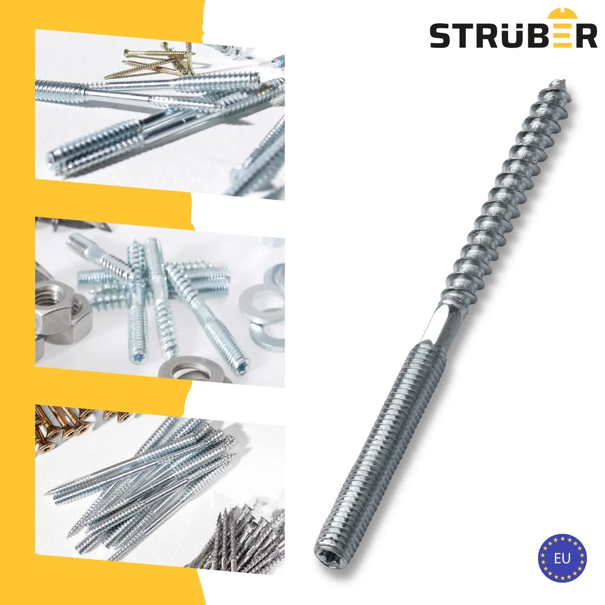 STRÜBER Stockschrauben Torx M8 x 120mm – 50 Stück) Schraubstifte Gewindestifte Stahl verzinkt TX-25 Doppelgewindeschrauben Rohrschellen Befestigungsmaterial