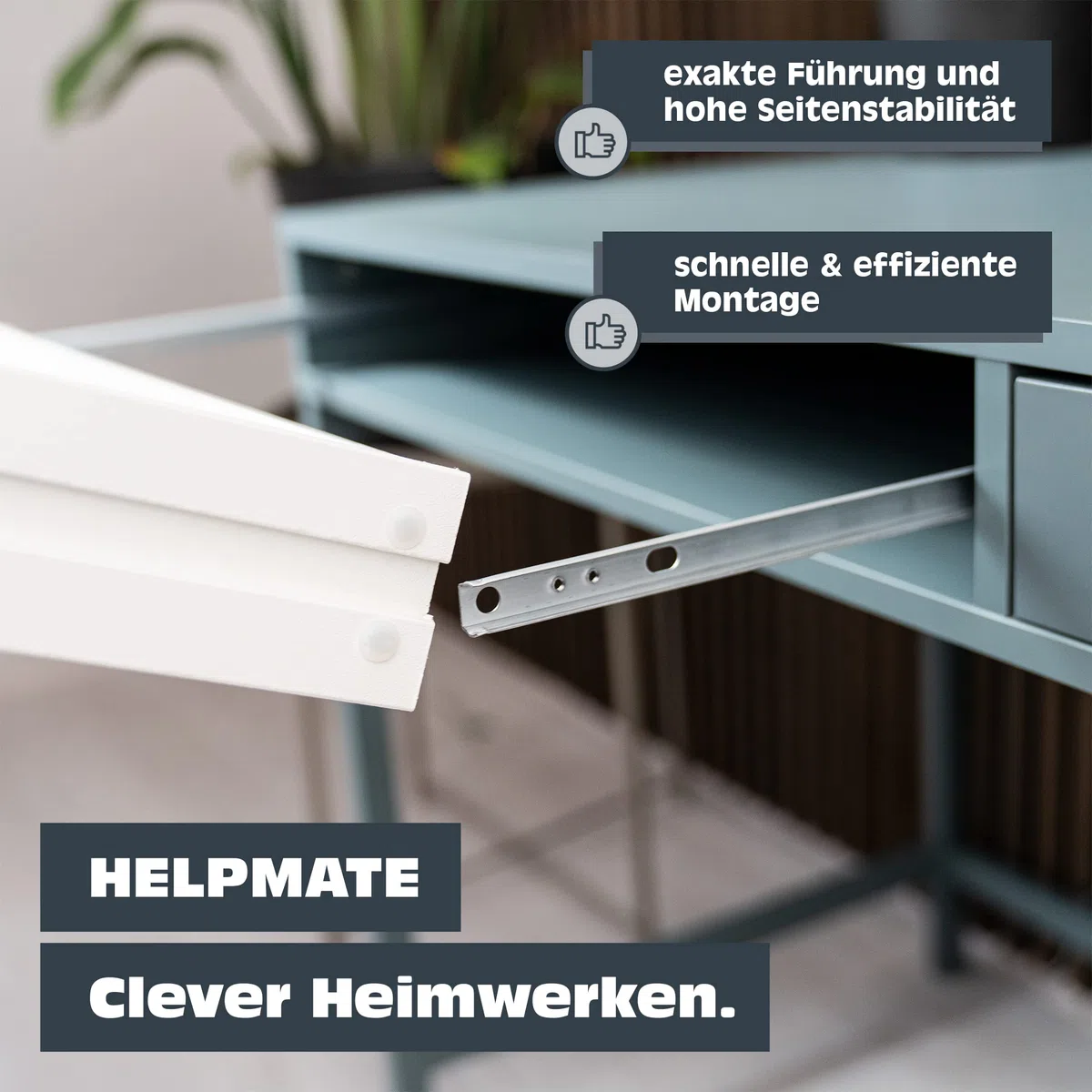 HELPMATE – Nut Schubladenschiene 27 mm Länge 310 mm – 1 Paar 2er Set Kugelauszug – Schubladenauszug – Schienensystem – Schubladenführung Teilauszug – Stahl verzinkt – silber inkl. Befestigungsmaterial