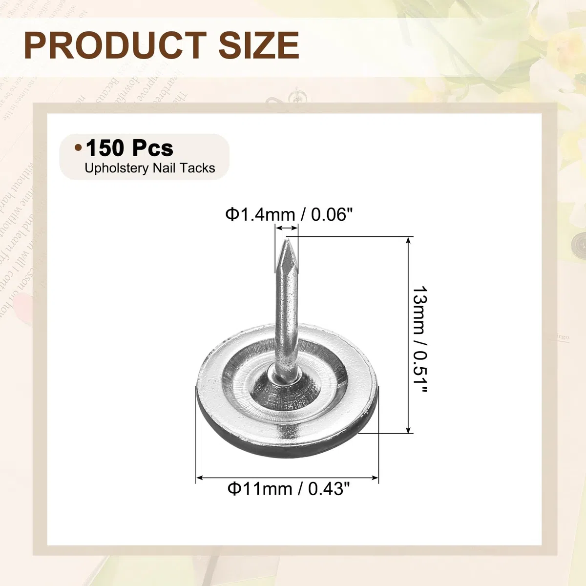 QUARKZMAN 150 Stück Polsternägel 11mmx13mm Flachkopf Reißnägel Dekorative Möbelnägel Pinnwandnadeln Für Möbel Sofa Kopfteile Schwarz