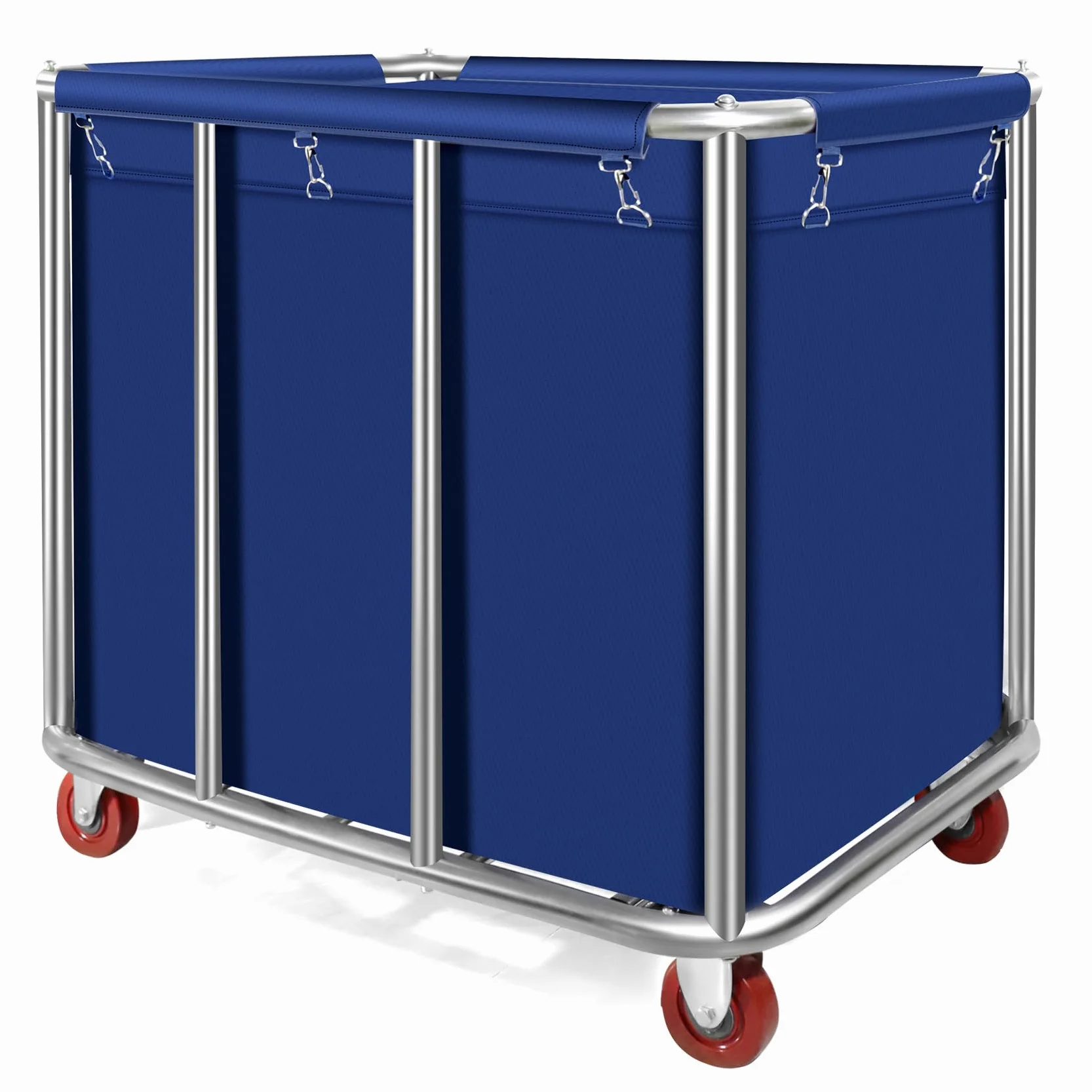 Commercial Laundry Cart with Wheels 11.35 Bushel Industrial Laundry Carts Basket Trucks Heavy Duty Large Laundry Carts Hampers Reinforced Steel Frame,440 lbs Load, Blue