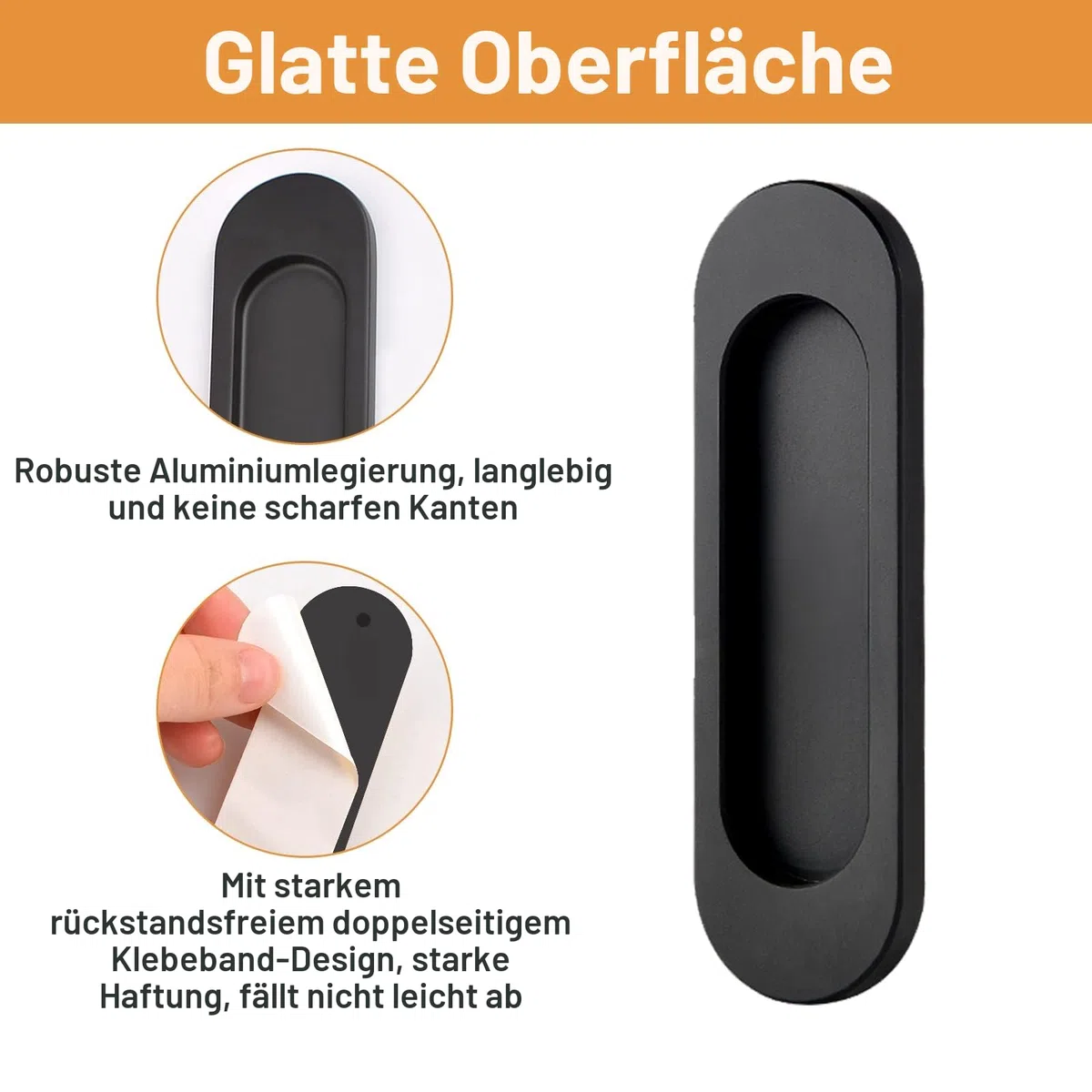 MOROBOR Selbstklebende Ovale Schiebetürgriffe, Aluminiumlegierung, bündig, stanzfreier Griff für Schiebetüren, Fenster, Schränke (mattschwarz, 100 mm), 2 Stück