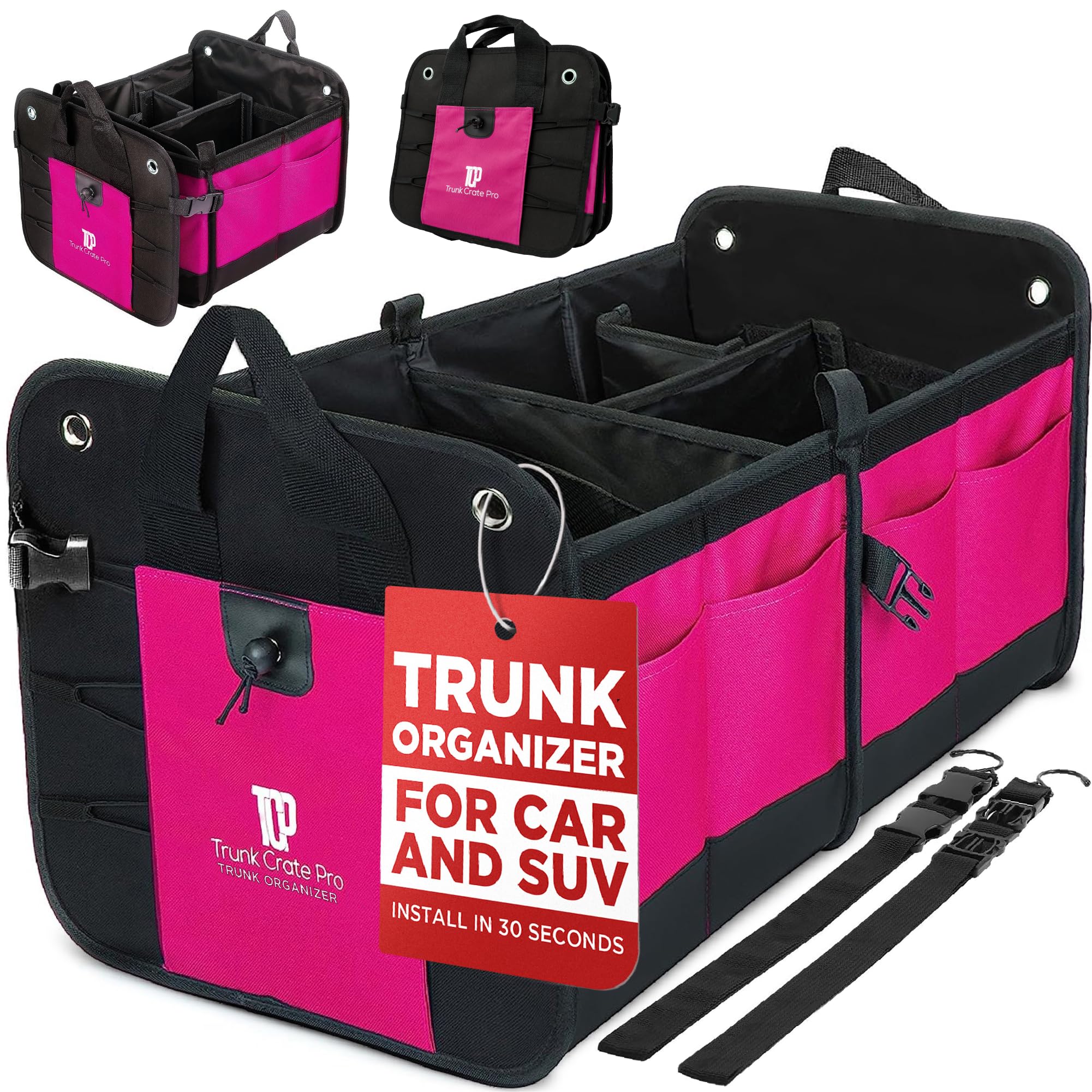 Chic Pink Collapsible Trunk Organizer with Dividers