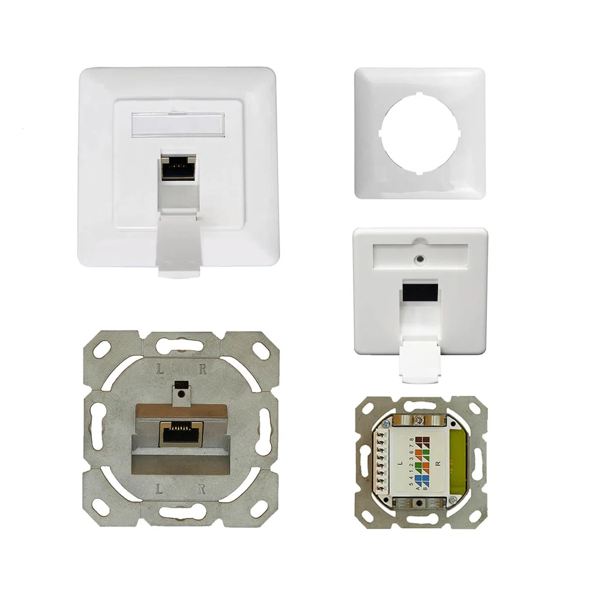 ProfiPatch Netzwerkdose LAN Dose Cat6A 500MHz Unterputz 1x RJ45 Port Anschluss Oben/unten POE CAT7,CAT6A,CAT6,CAT5 geschirmt weiß