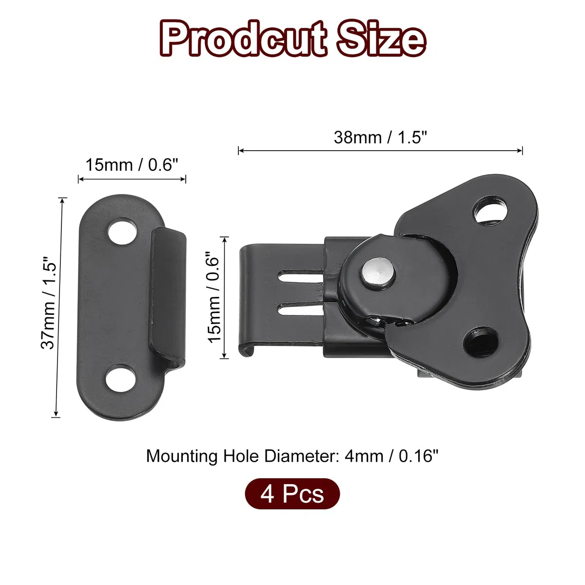 QUARKZMAN 4 Stück Schmetterling Twist Riegel, 1,97 Zoll Legierung Federbelasteter Twist Riegel Keeper Toggle Klemme Schmetterling Verschluss Riegel für Kofferboxen Holzkisten, Schwarz