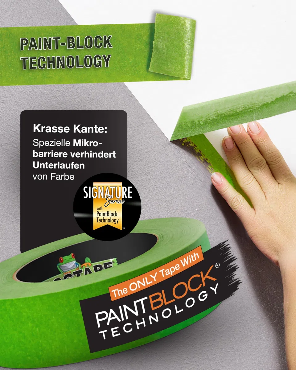 FrogTape Advanced Washi Malerband, Innen & Außen, 36mm x 41,1m | PaintBlock, UV-beständig, scharfe Kanten, rückstandslos, Malerkrepp, Feinkrepp