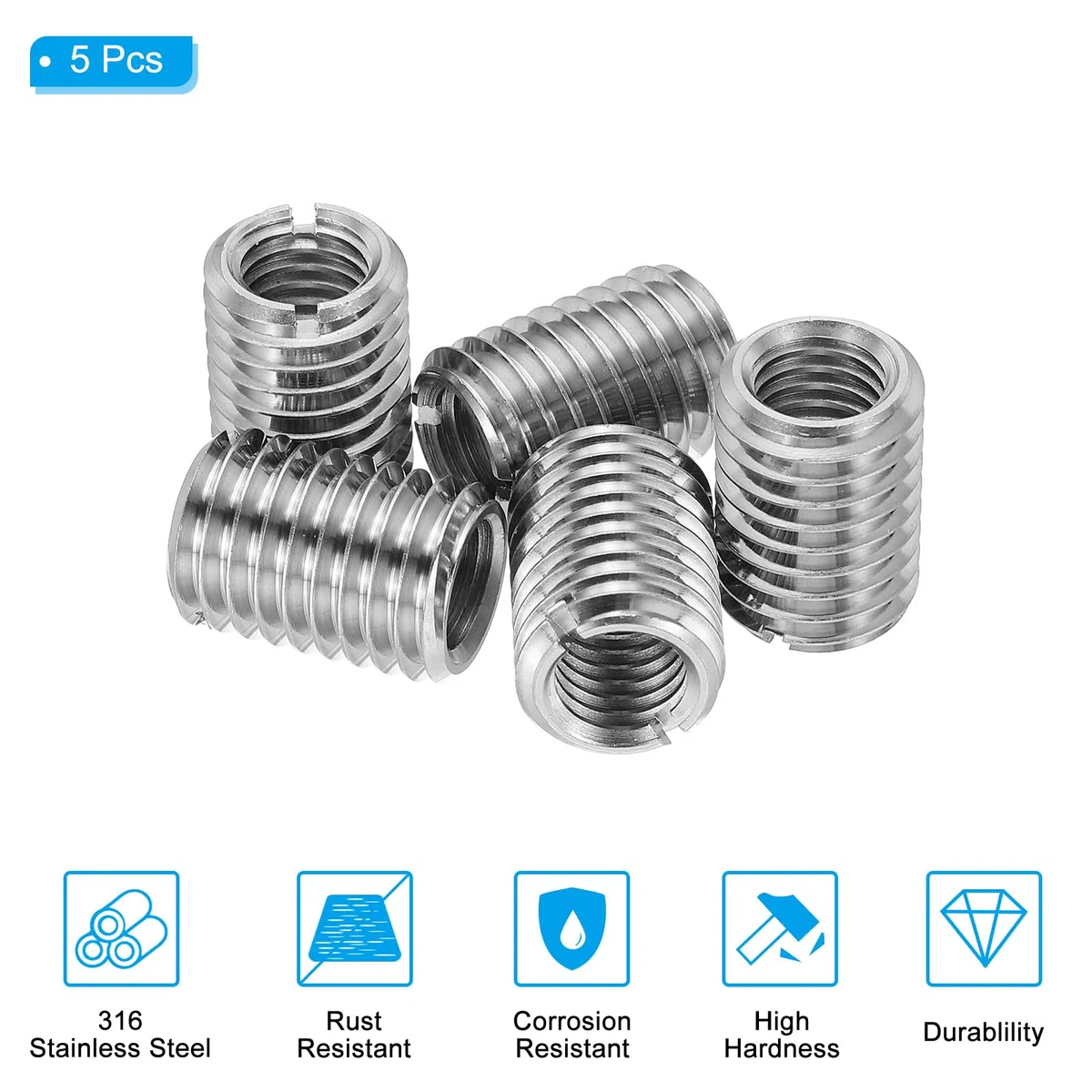 PATIKIL 5 Stück Gewindeeinsatz, M14 auf M10 x 20 mm Edelstahl Reduziermutter Gewindehülse, Schlitzen gewindeadapter m14 m10 Gewindeeinsätze hülse reduziermutter, gewinde reparatur