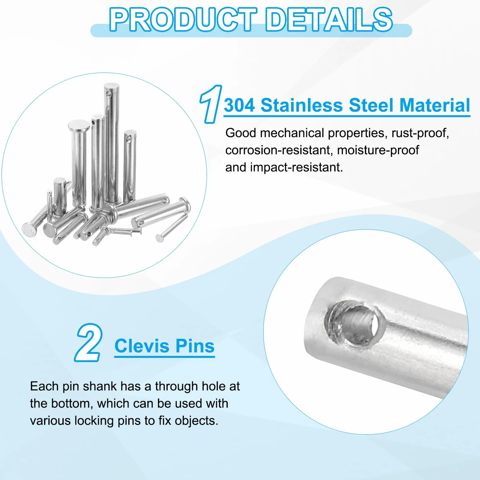 PATIKIL 4 Stück 80mm Lange Steckbolzen 10mm Durch. Flachkopf Edelstahl Bolzen mit Loch 3,2mm Durch. Einlocher Sicherungsbolzen für Industrie Maschinenbau Anhänger Scharnier Möbel, Silber