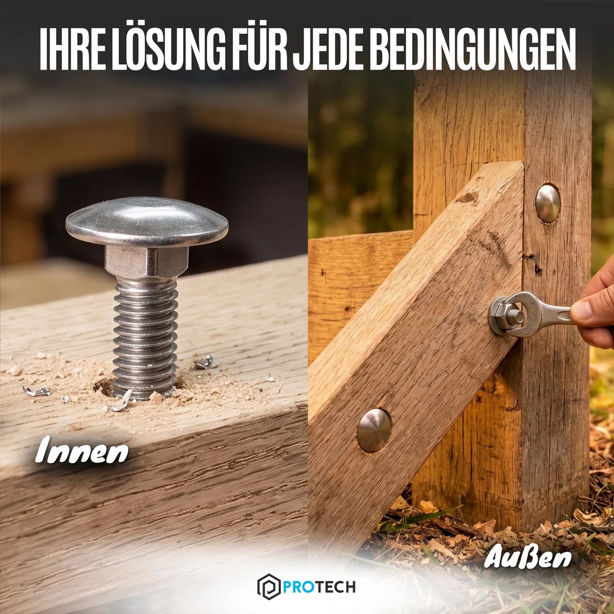 PROTECH 15 Stück Schlossschrauben M8x30 DIN 603 | Rostfreier Edelstahl A2 V2A | Flachrundschrauben mit Vierkantansatz & Vollgewinde für Holz Zaun Tor