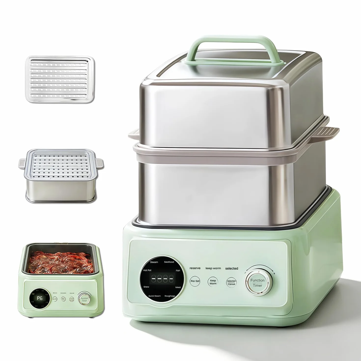 15.8QT Electric Food Steamer, 3-Tier Seafood Steamer, 1200W | 24H Timer, 12H Keep Warm & 9 Preset Programs with 15.8QT Capacity for Seafood, Vegetables, Fish & More