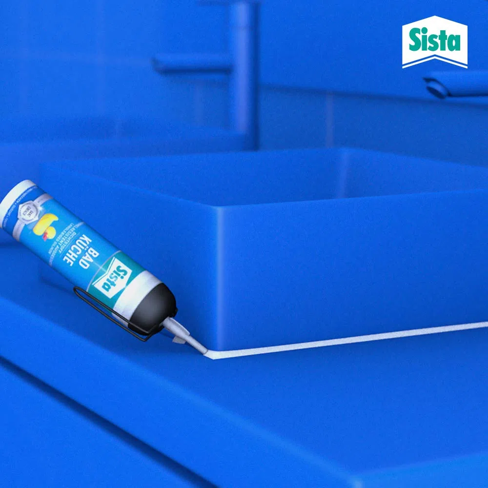 Sista BAD KÜCHE Dichtstoff, schimmelresistent ausgestattetes, langlebiges Silikon für Küche und Bad, wasserdichter Fugenfüller, 1x100ml Spender, transparent