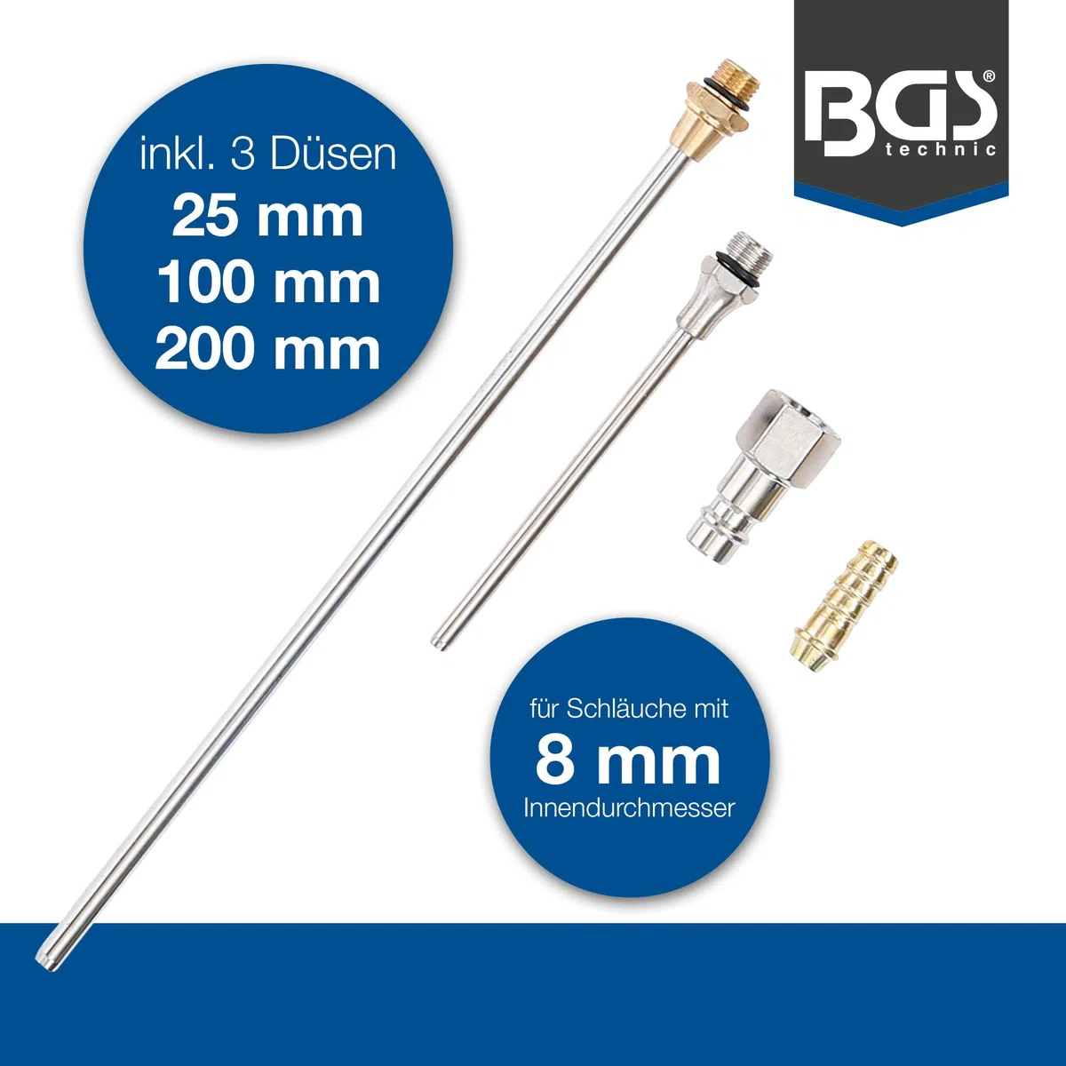 BGS 3215 | Druckluft-Ausblaspistole | Alu-Druckguss | mit 3 Düsen 25-100 - 200 mm | Druckluftpistole