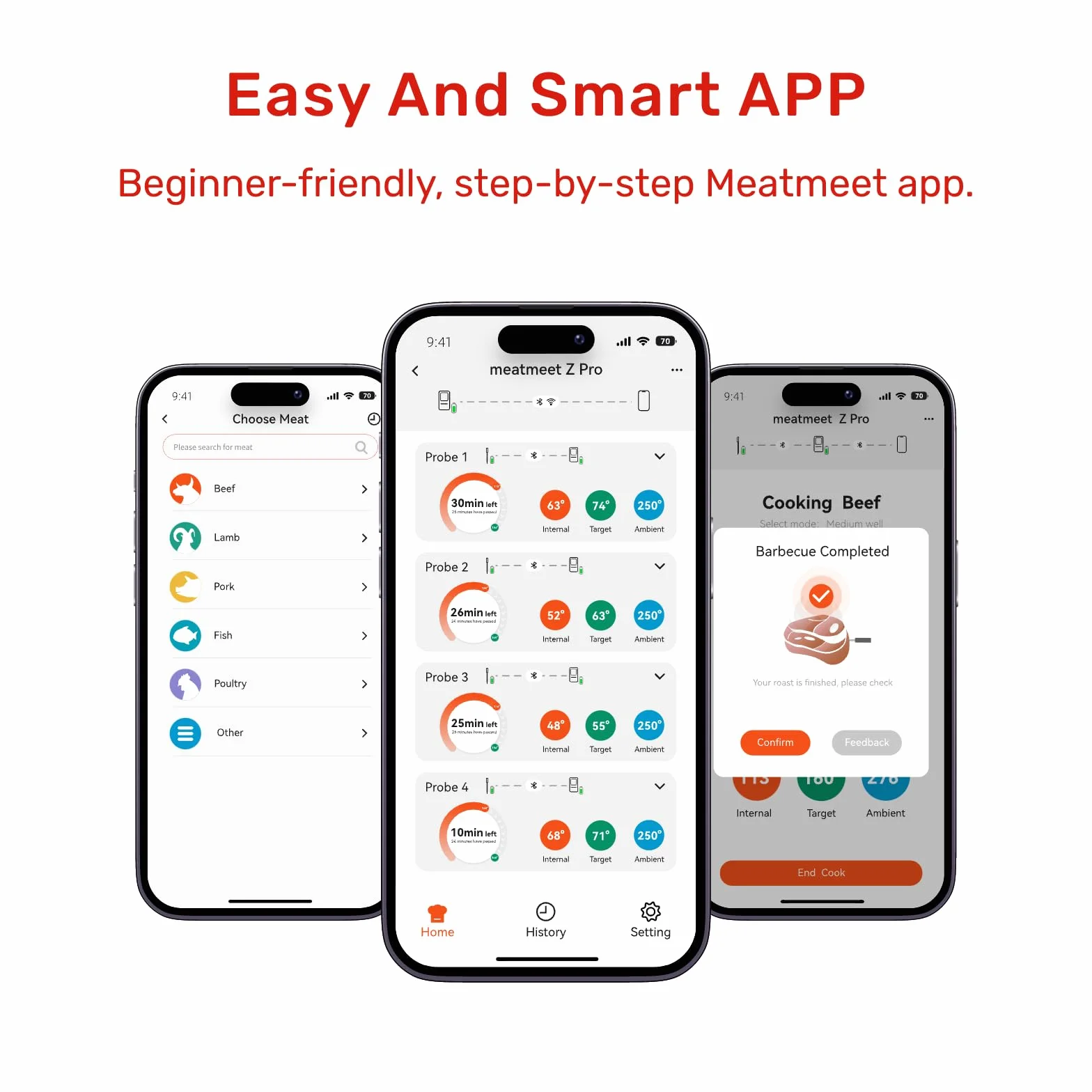 Bluetooth Meat Thermometer Wireless, 4 Probes, Standalone Base | 6 Sensors With ±0.18°F Accuracy, WiFi, IP69 Waterproof, AI-Guided Cooking, for Kitchen, BBQ, Grill, Oven, and Smoker