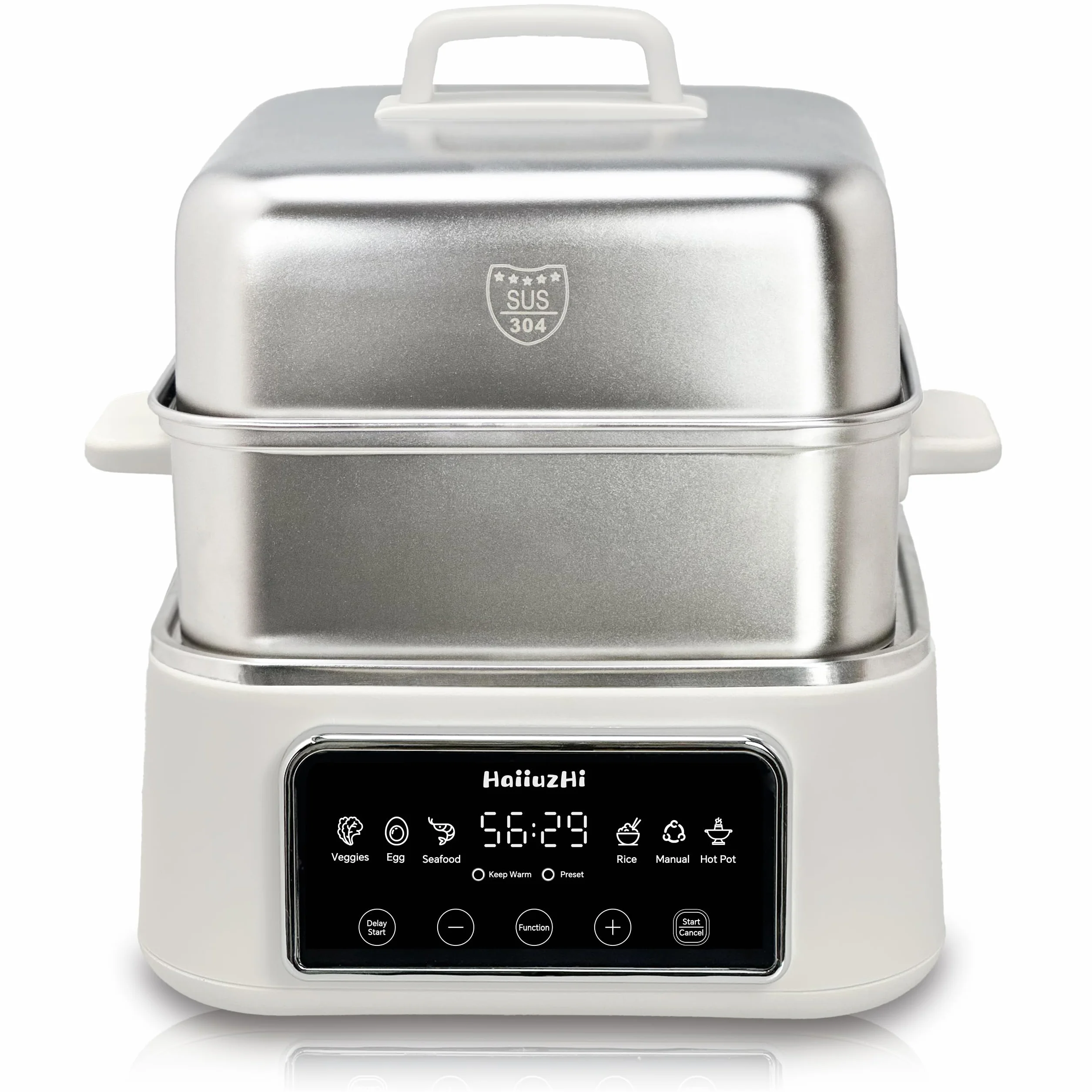 Electric Food Steamer 12.7 QT, Double-Tier 8-in-1 Vegetable & Meal Steamer, Stainless Steel, Timer & Keep Warm, Boil-Dry Protection, Healthy Cooking Kitchen Steamer