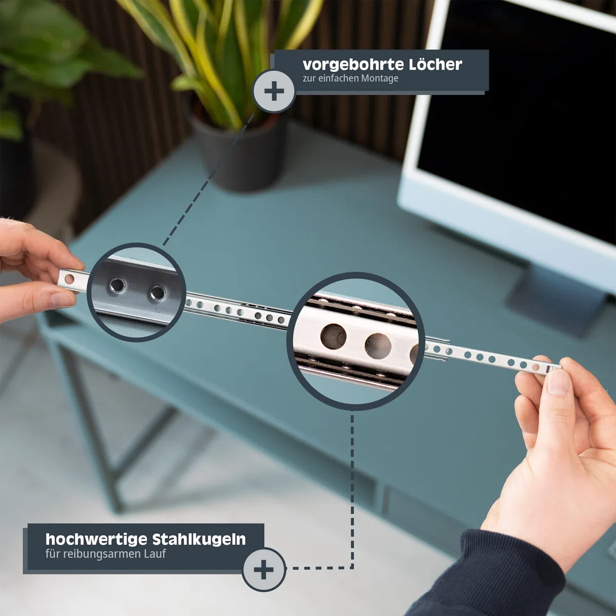 HELPMATE – Nut Schubladenschiene 27 mm Länge 310 mm – 1 Paar 2er Set Kugelauszug – Schubladenauszug – Schienensystem – Schubladenführung Teilauszug – Stahl verzinkt – silber inkl. Befestigungsmaterial