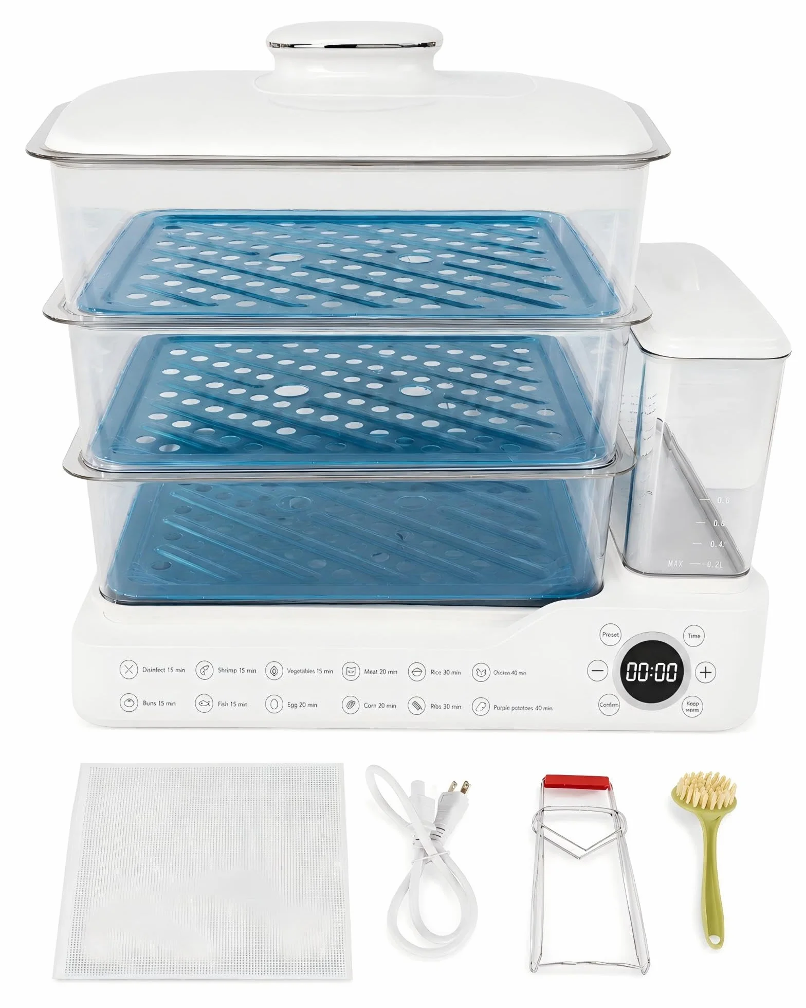 24L Food Steamer, 3-Tier Vegetable Steamer,1.5L Removable Tank | 24L total capacity Steamer Basket, 3 stackable tiers steamer for cooking, 800W heating, delay start, and keep warm
