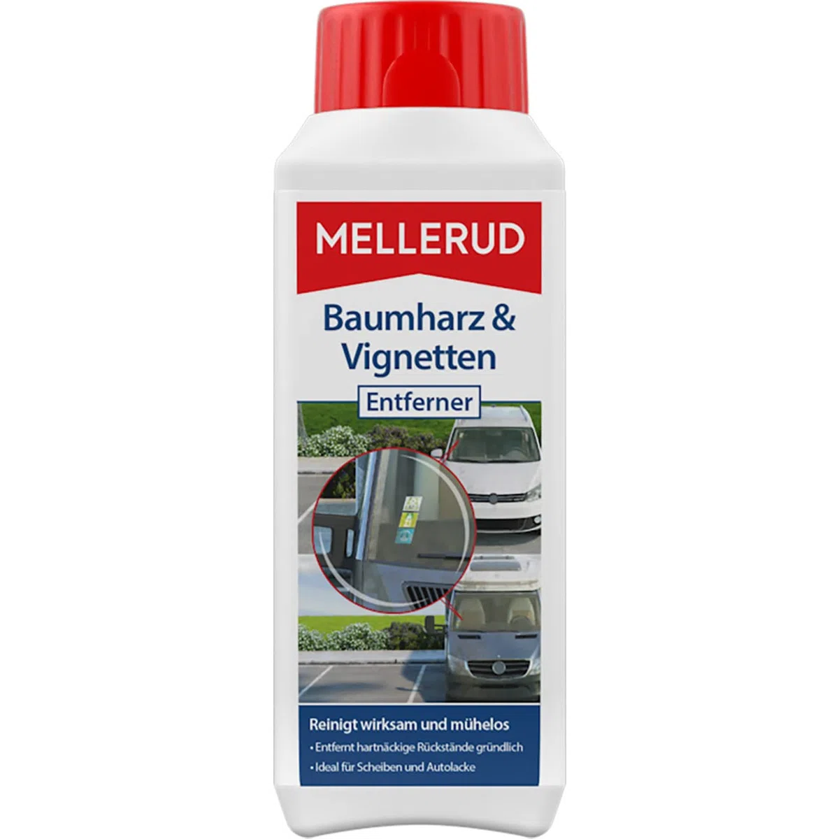 Mellerud Baumharz und Vignetten Entferner | 1 x 0,25 l | Wirkungsvolles Reinigungsmittel zum Entfernen von Aufklebern, Baumharz und Teerspritzern
