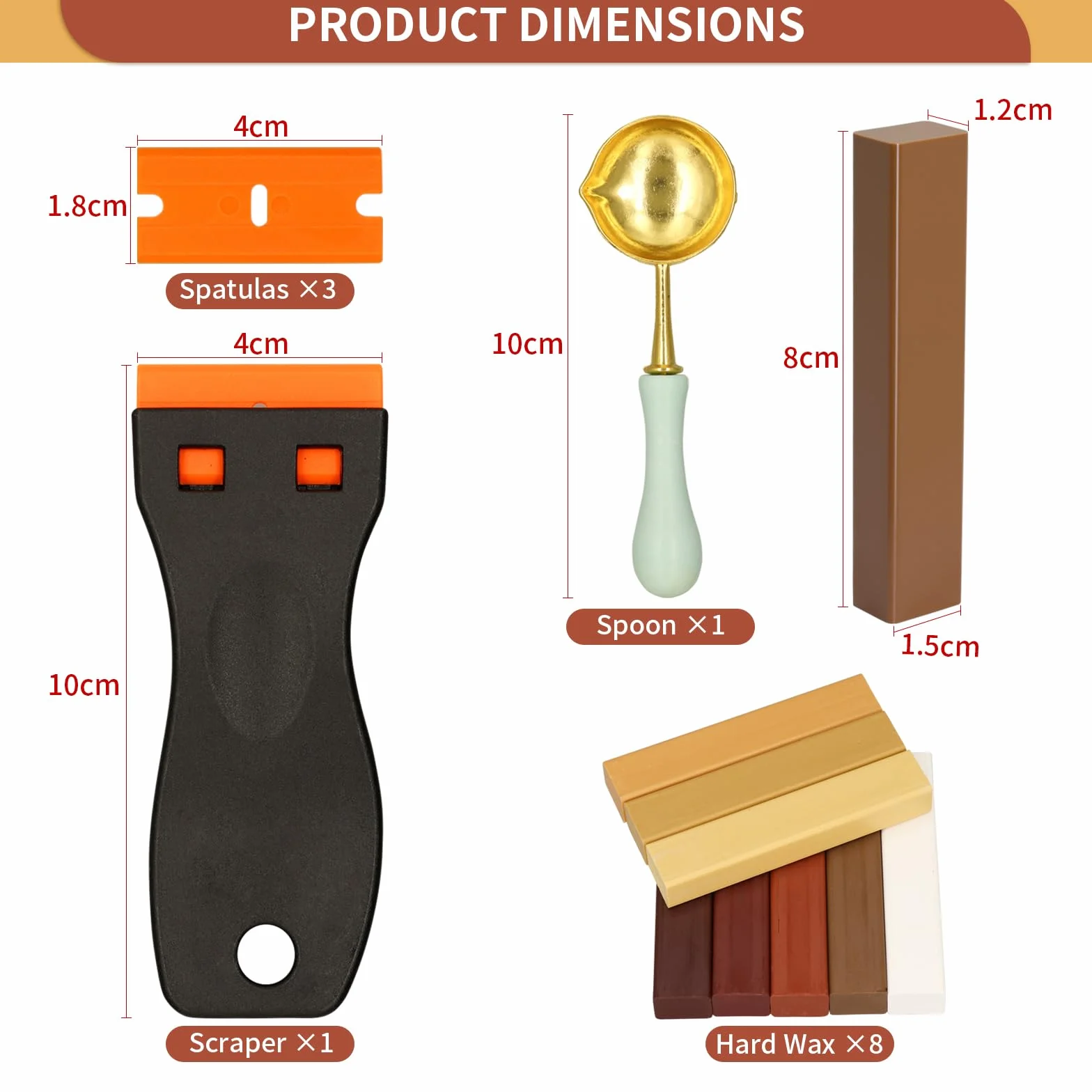 Hartwachs Reparaturset 8 Farben Braun, Laminat Reparaturset, Parkett Reparaturset, Vinyl Reparaturset, Holzreparatur Set, Holzwachs Reparatur für Reparatur von Kratzern, Rissen, Löchern auf Laminat