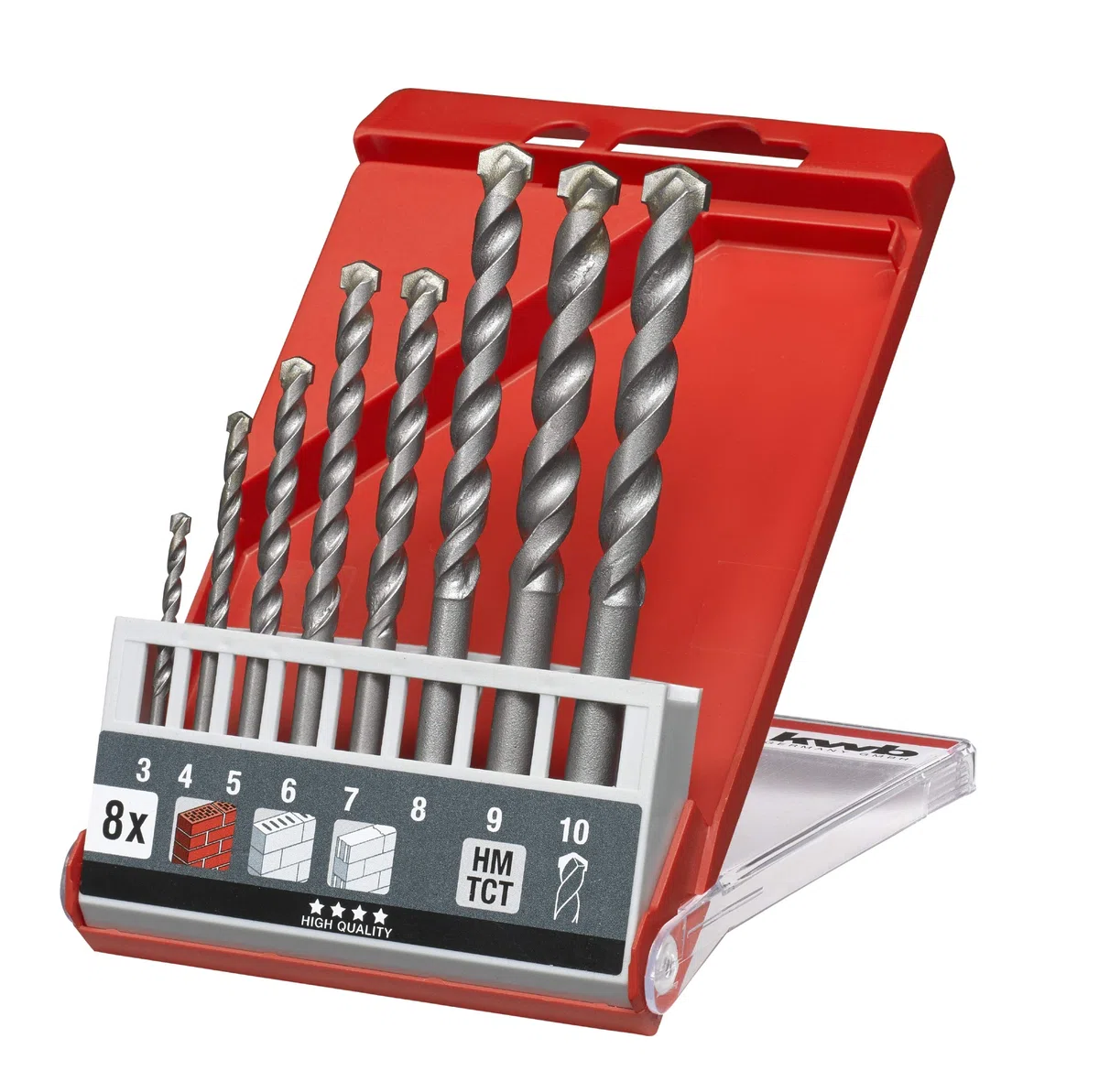 kwb 8-teiliges Beton-Bohrer Set Ø 3-10 mm mit Rundschaft, Steinbohrer-Satz mit gängigen Größen wie 6-mm, 8-mm und 10-mm, Wandbohrer für Schlag-Bohrmaschinen und Akku-Schlagbohrschrauber