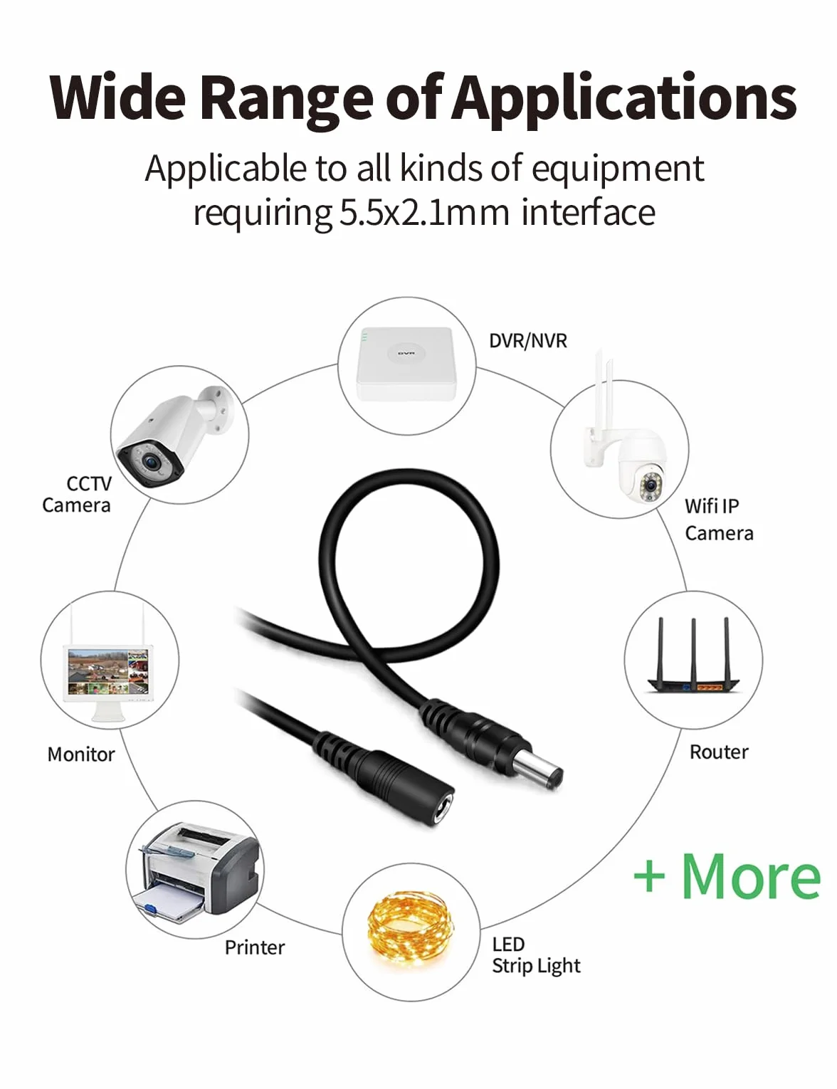 Tonton DC 12V Verlängerungskabel 10M 2PACK, DC 5,5mm x 2,1mm Netzteil Adapter DC Verlängerung Kabel, 5521 Strom Anschlusskabel für Überwachungskamera, IP-Netzwerkkamera, DVRs, LED Strip (2er Pack)
