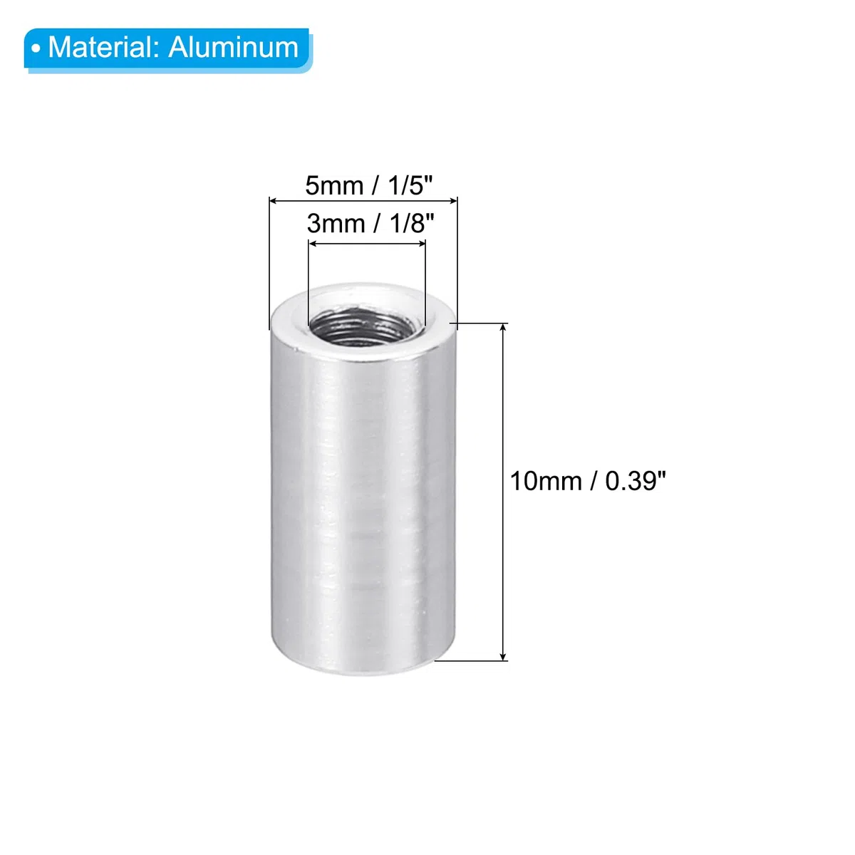 PATIKIL M3 Aluminium Abstandshalter, 12 Stück Metall Abstandsbolzen Hülsenmutter 3mm ID x 5mm OD x 10mm L Gewindeabstandshalter Schraubenständer Rund für RC Auto Motherboard, Silber
