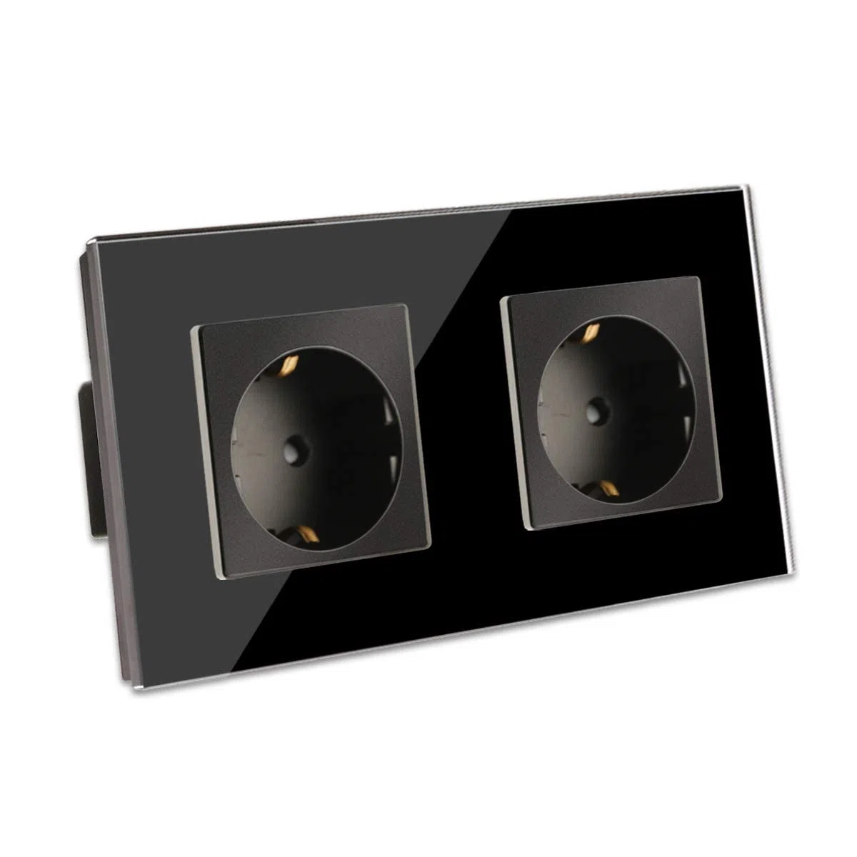 CNBINGO Glas Schuko Steckdose unterputz, Doppelsteckdose Schwarz, Wandsteckdose zweifach mit Glasrahmen