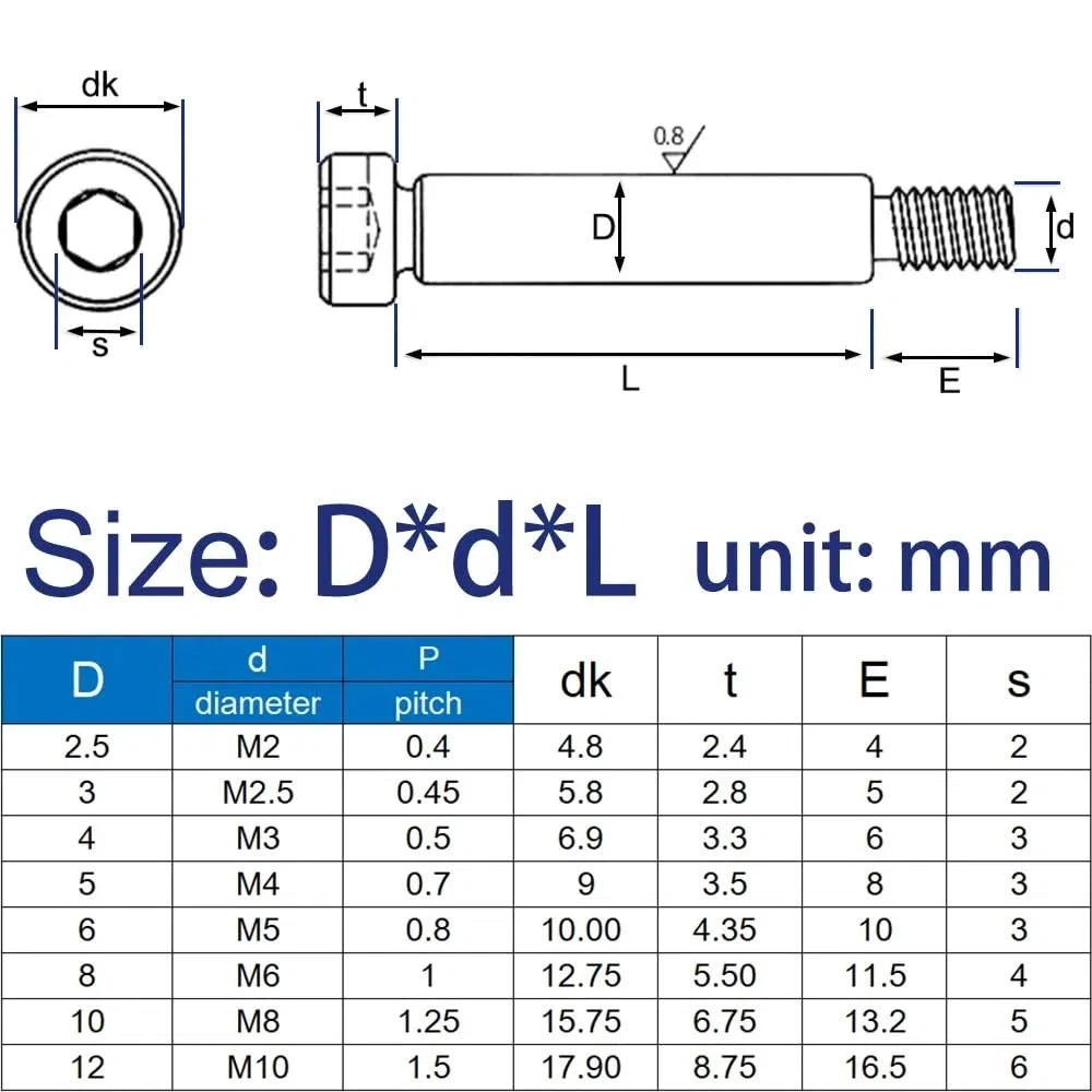 Innensechskantkopf 304 Edelstahl Rollenlager Schulterschrauben Bolzen M2-M10(5mm,D3x M2.5 (10pcs))
