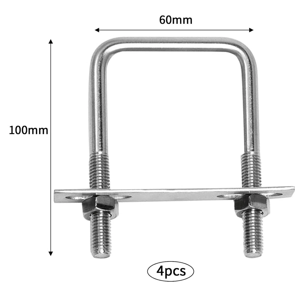 4 Stück U Bügel mit Gewinde, Bügelschraube, U Bügel M8 60x100mm Edelstahl Bügelschrauben mit Muttern, Rahmenplatte und Unterlegscheiben für Abschleppen Autos Schiffen Reparatur Rohr Befestigung