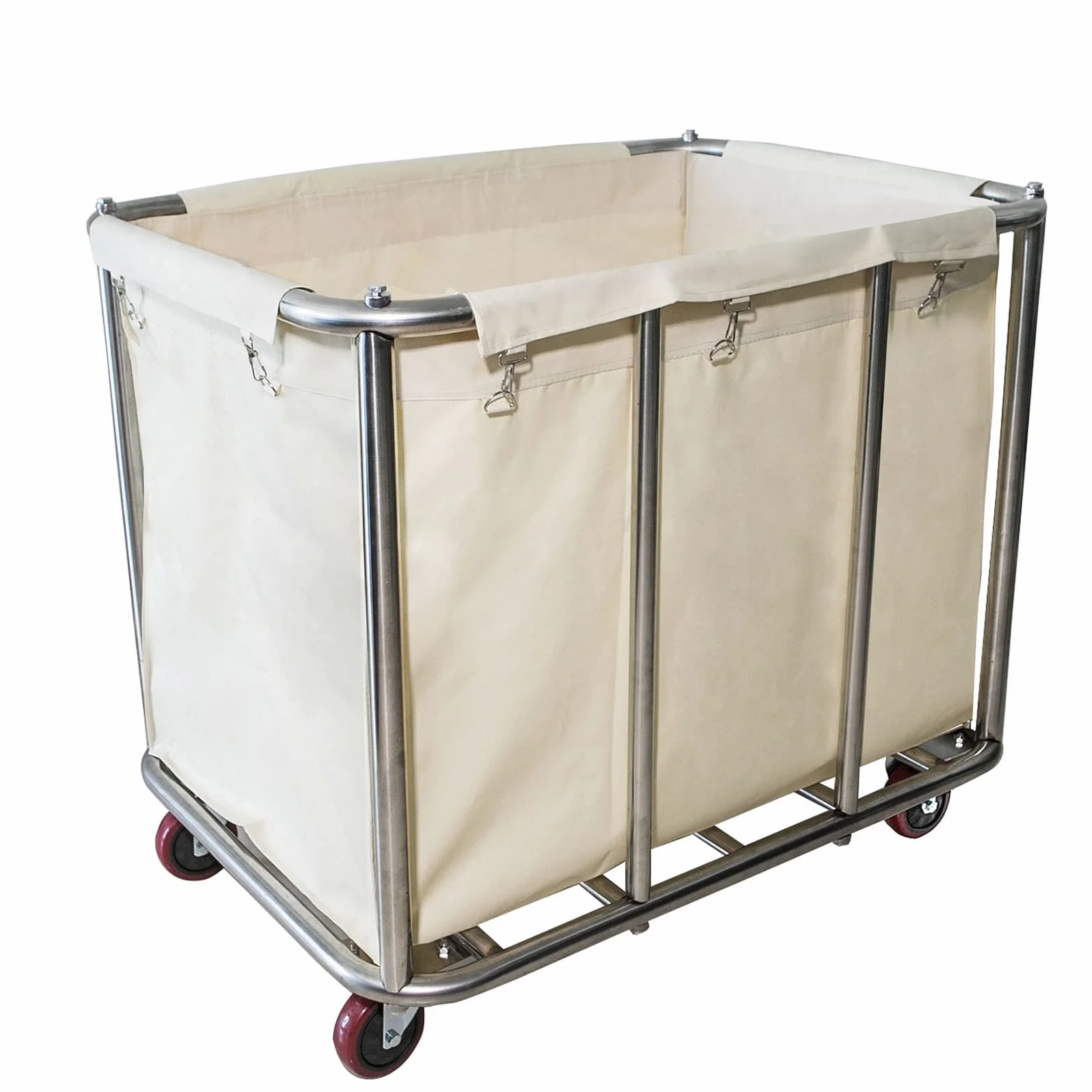 11.35 Bushel Large Commercial Rolling Laundry Cart with 4 Inch Wheels | 35.4" Lx25.6 Wx31.5 H , industrial,Stainless Steel, Heavy Duty , Home Hotel School,Waterproof Removable bag,260Lbs Load