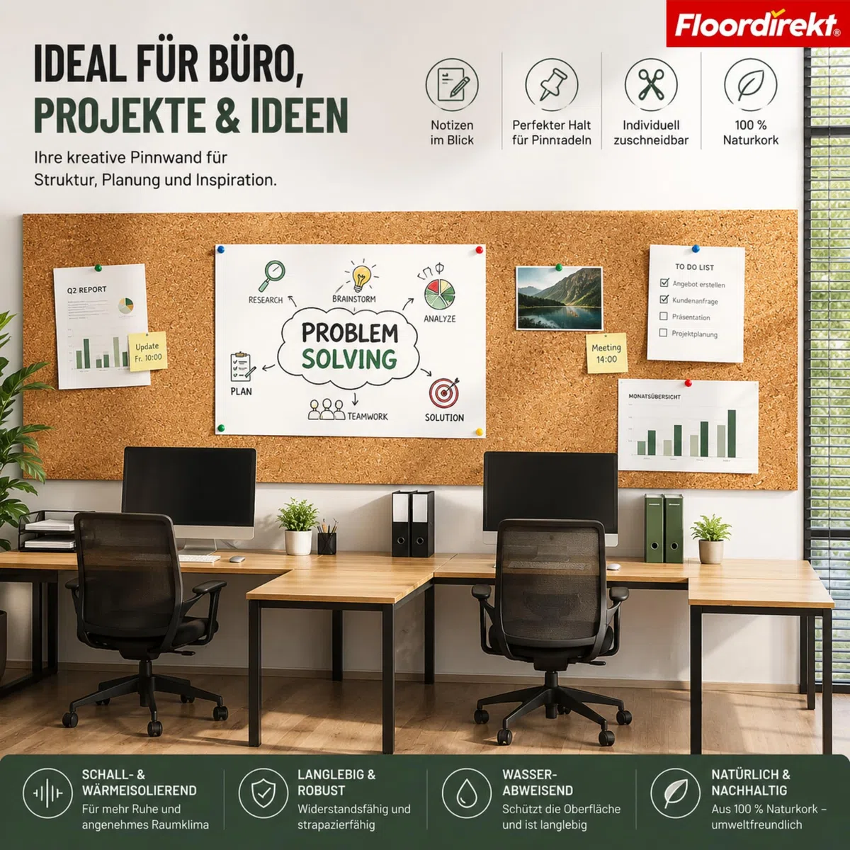 Floordirekt Rollenkork 100 x 100 cm, 2 mm - Natürliche Dämmunterlage - Vielseitig einsetzbar - Schall- und wärmeisolierend