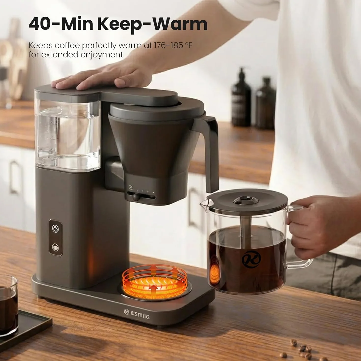 SCA-Certified 8-Cup Drip Coffee Maker with Pour-Over Control | 3-Second Heating at 197–205°F, Adjustable Flow, Removable 1.25L Water Tank, 20-Min Cold Brew and 40-Min Keep Warm