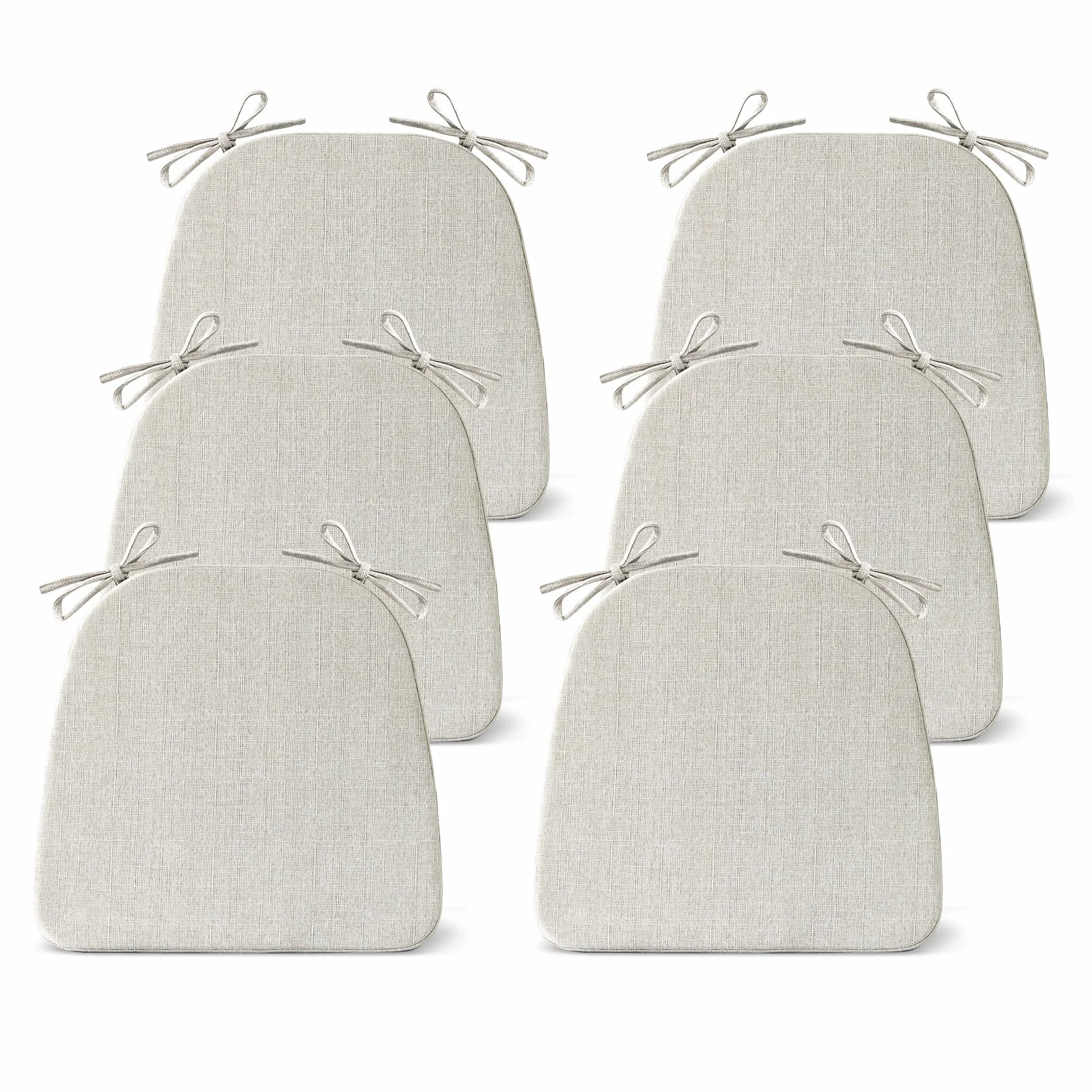 IASEAHK Chair Cushions for Dining Chairs Set of 6, Non Slip Kitchen Chair Pads, 17" x 16" x 2", Indoor Dining Chair Cushions with Ties, D-Shaped Seat Cushions for Kitchen Chairs, Beige