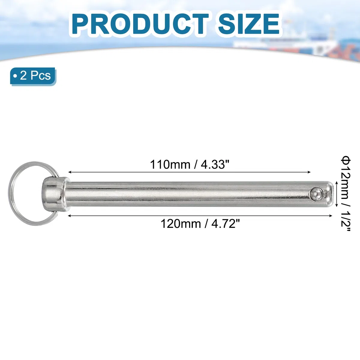 QUARKZMAN Schnellspannstift, Durchmesser 1/2" (12mm) Nutzlänge 4,33" (110mm) Gesamtlänge 5,98" (152mm) Bimini Top Pin Marine Hardware Kohlenstoffstahl für Bootszubehör, Packung mit 2