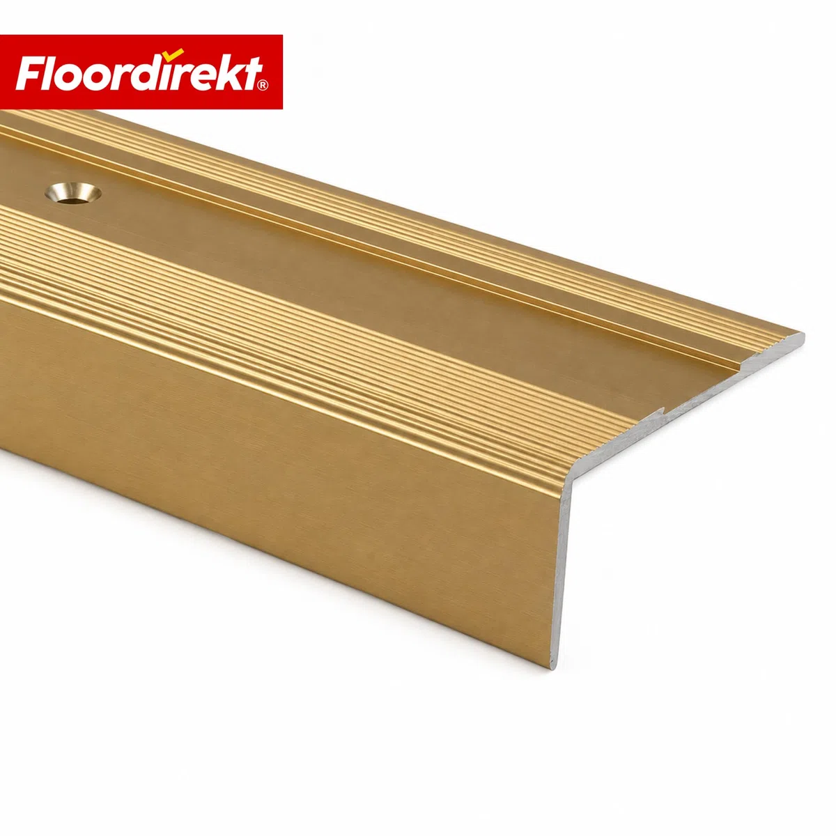 Floordirekt Treppenkantenprofil aus Aluminium 134cm - inkl. Schrauben und Dübeln | Winkelprofil 37mm Breite x 17 mm (Gold) Glory