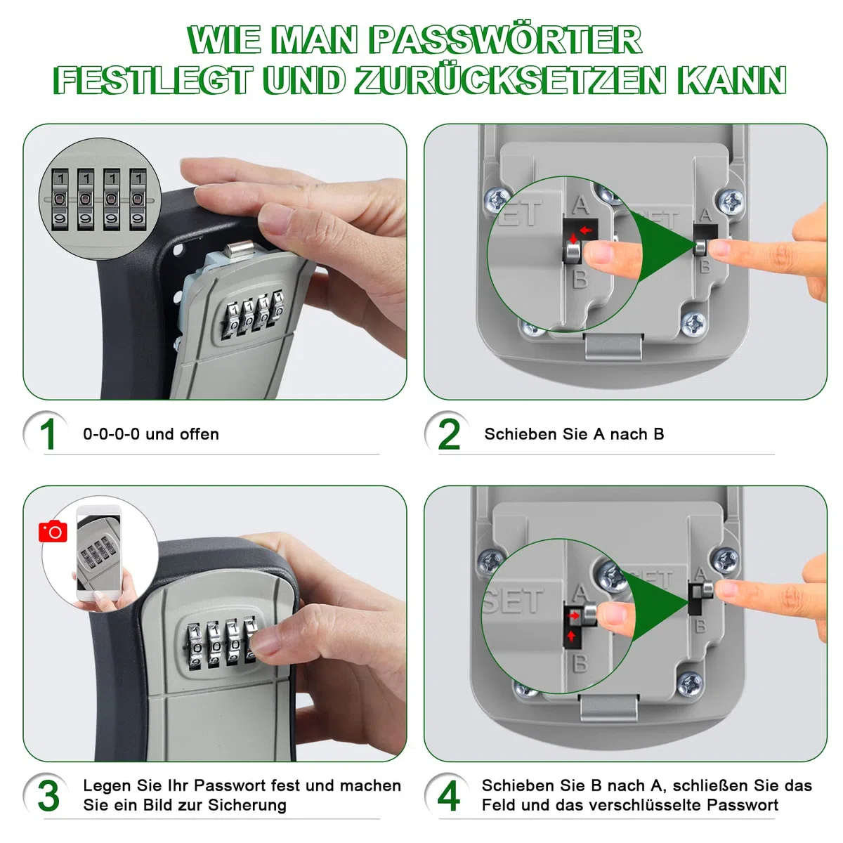 Diyife Schlüsseltresor mit 4-stelligem Zahlencode, [Wasserdichte ] Hochleistungs Kombinationsschlüssel Safe Speicher Verschluss Kasten für Haus, Garagen, Schule Ersatz Haus Schlüssel (Wandmontage)
