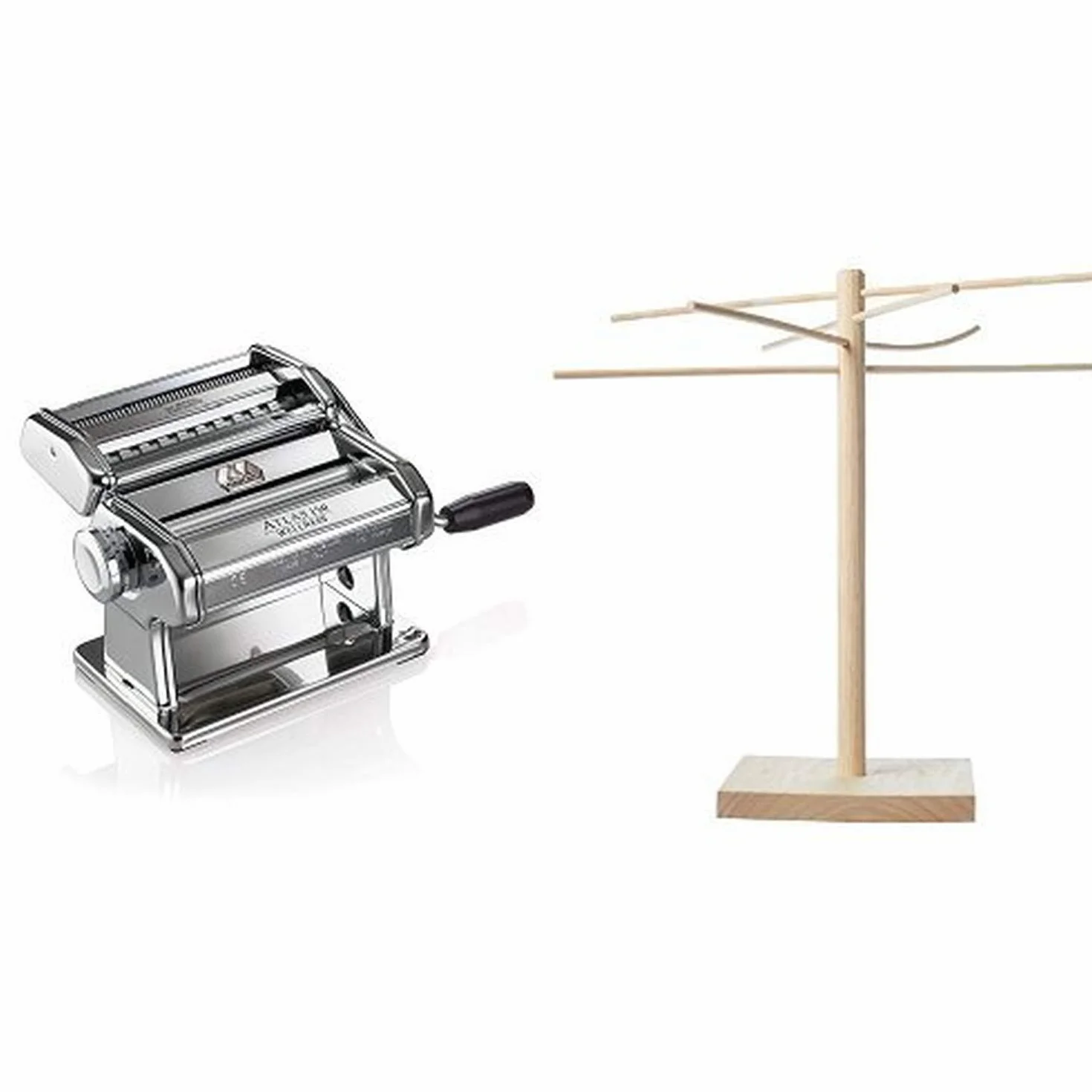 Marcato Atlas Pasta Machine, Stainless Steel, Includes Pasta Cutter, Hand Crank, and Instructions & Norpro Pasta Drying Rack