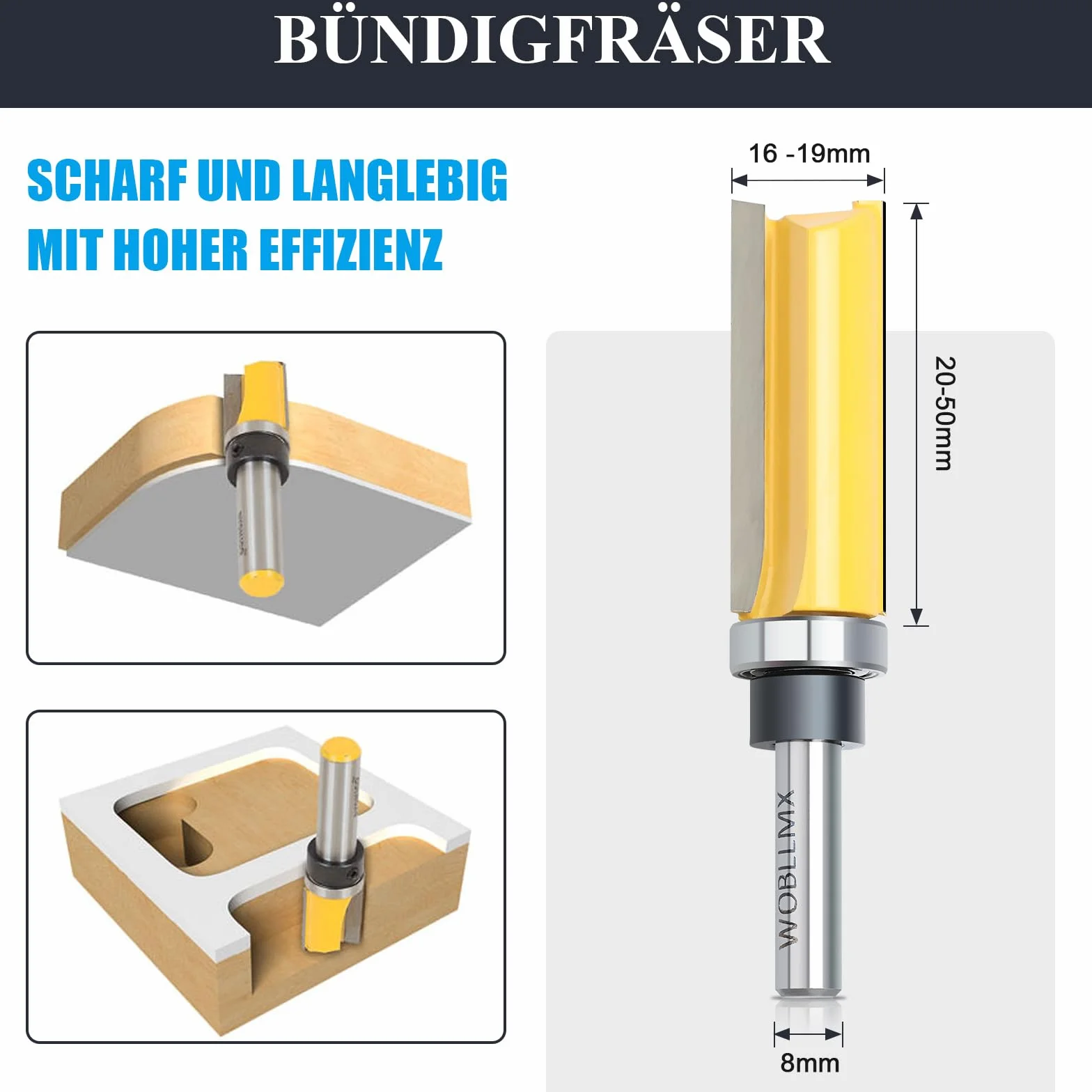 8mm Schaft Bündigfräser,Ø15.8mm,Arbeitslänge 30mm,mit Kugellager Hartmetall Klinge Handlich,langlebig und scharf für Holzbearbeitung DIY zu Hause