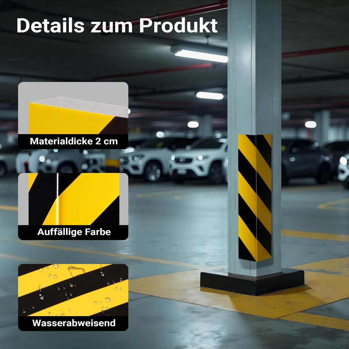 Wiltec Garagen Wandschutz 4 Stück je 400 x 75 x 20 mm, 4er-Set selbstklebender Türkantenschutz für Ihr Auto aus robustem EVA-Material, Einparkhilfe Garage