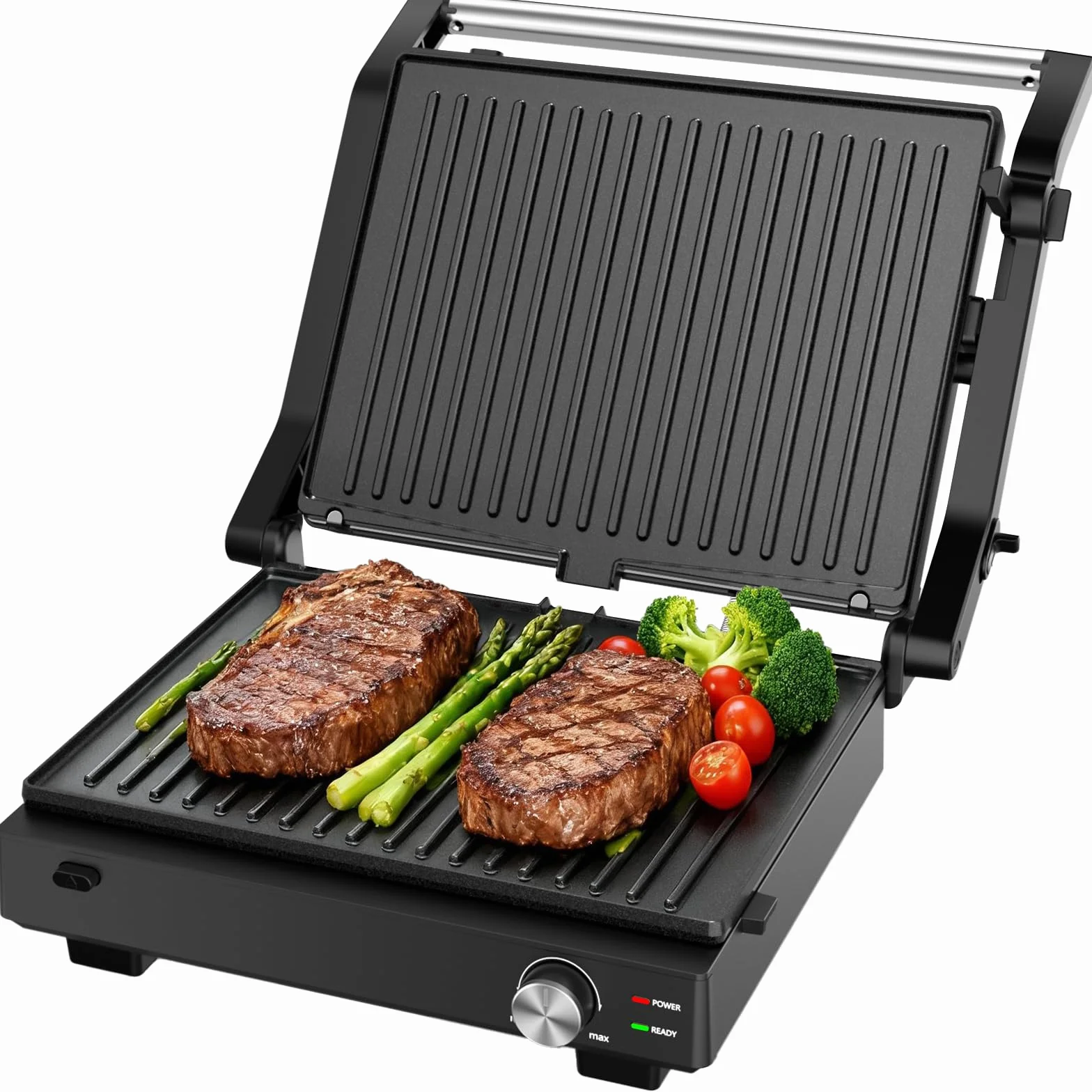 Electric Indoor Grill, 14'', Panini Press Grill, 1600W | 180° Flat, 450℉ Uniform edge-to-edge heat for perfect grilling, Removable Non-stick Grill & Drip Tray, Dishwasher Safe