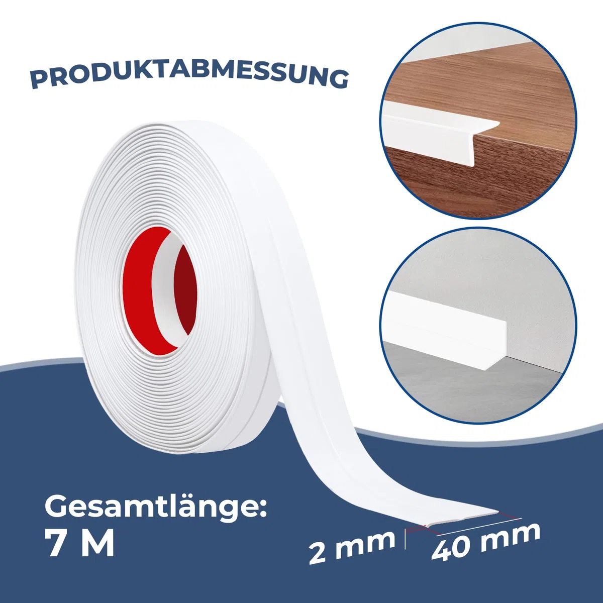 Selbstklebend Kantenschutz Leisten 4cmx7m Zierleisten Kantenschutz Wand Winkelprofil Kunststoff Eckleisten Winkelleiste Flexible Weichsockelleiste für Türen, Fenster, Wände, Küche, Fliesen (Weiß)