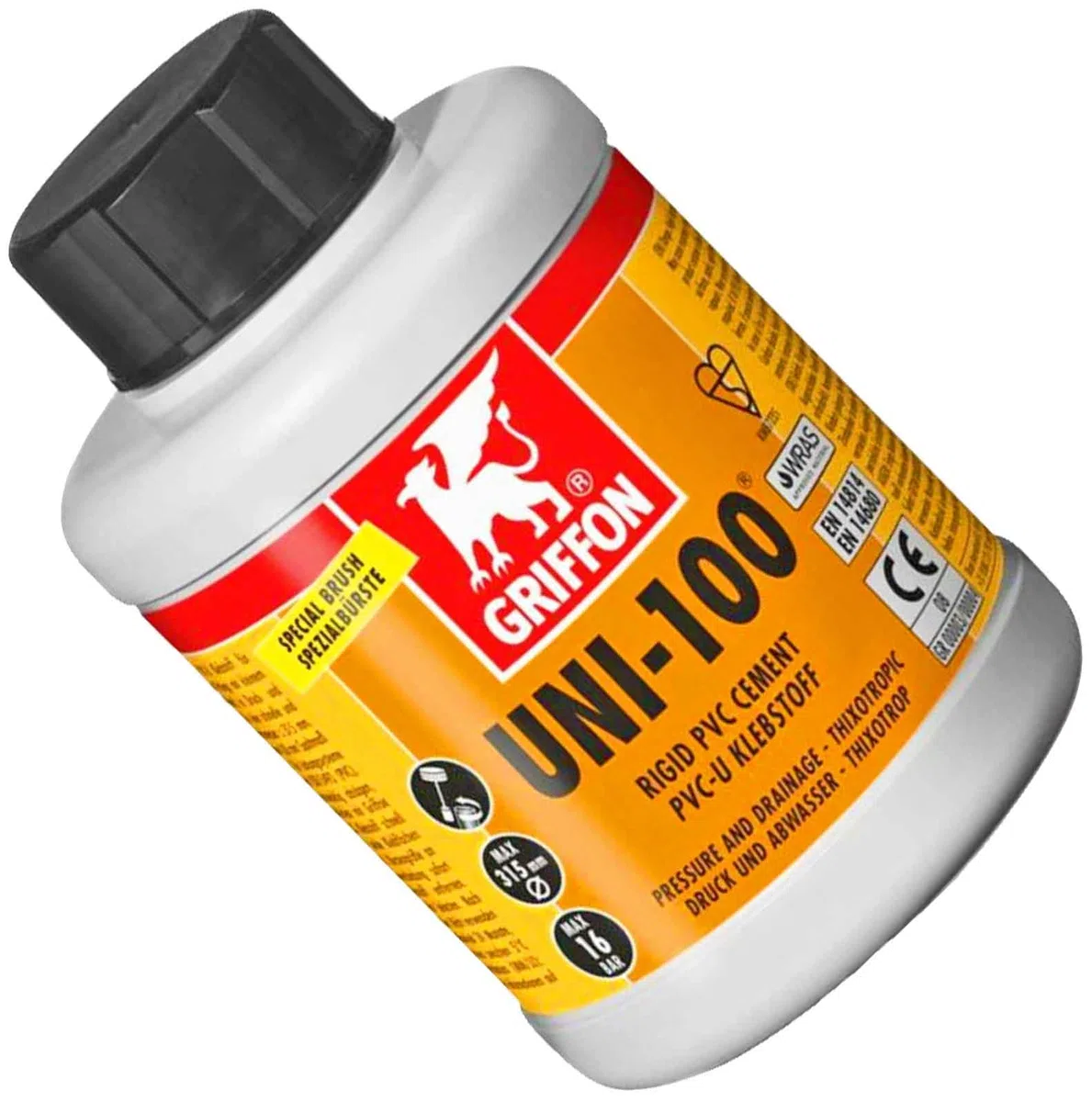 Professioneller Kleber für Klebefittings 125 Gramm für PVC Rohr Muffen Anschlüsse zum Verkleben Kaltschweißen mit Spezial Bürste UV-beständig für innen und außen PVC-U Klebstoff