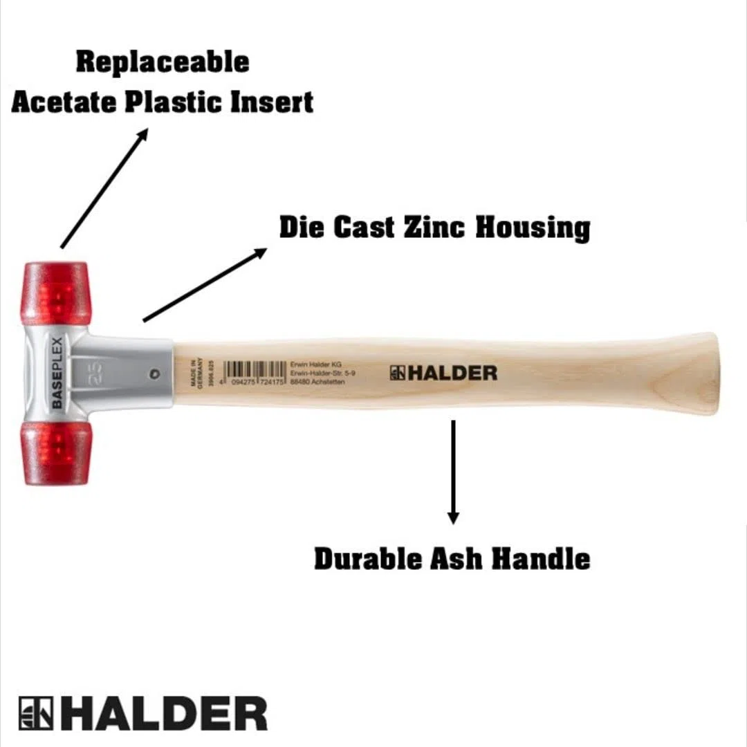 BASEPLEX-Schonhammer, Celluloseacetat/celluloseacetat mit Zinkdruckguss-Gehäuse und Holzstiel | D=25 mm | 3906.025