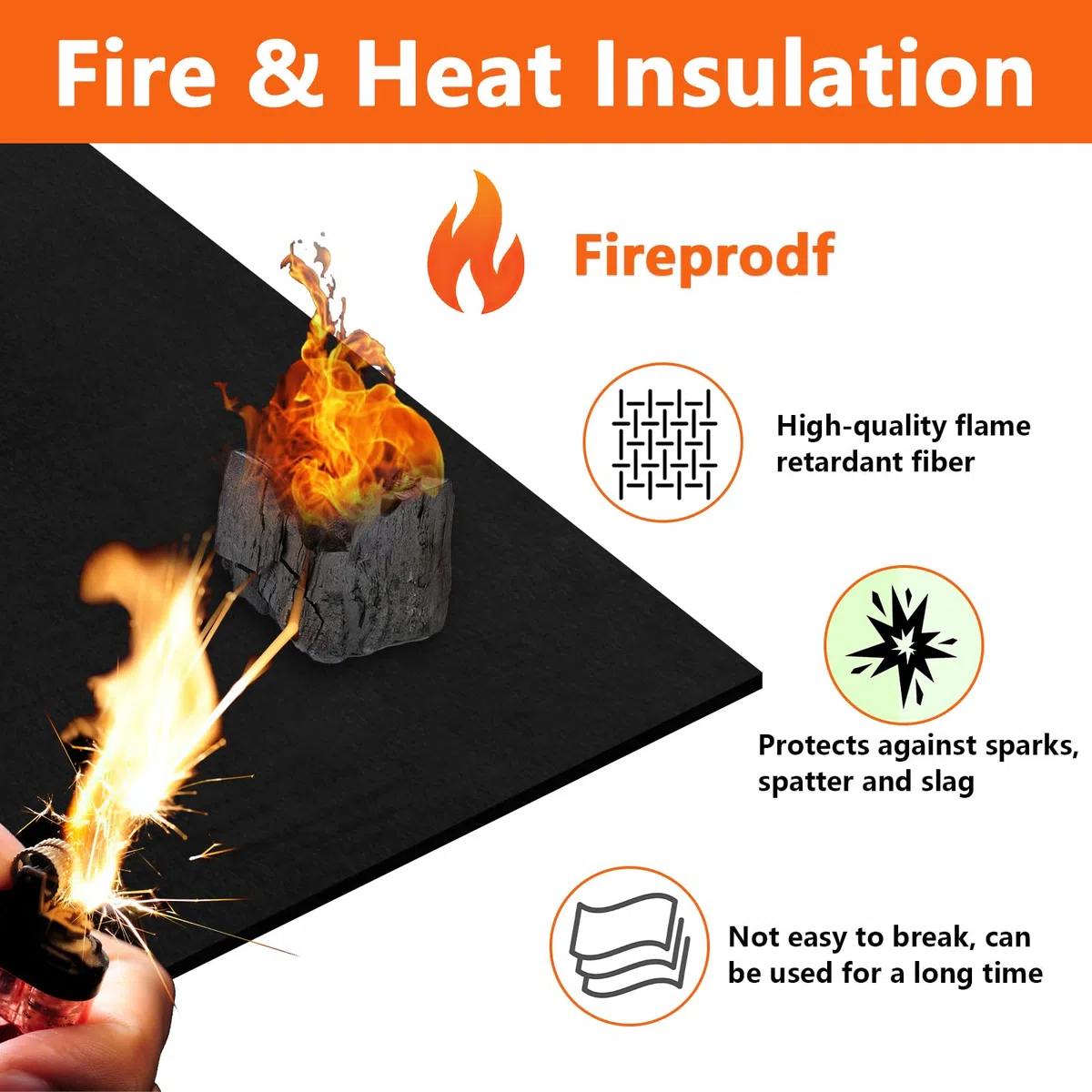 Feuerfeste Unterlage, 50x50cm Hitzebeständig Hitzeschutzmatte, 5mm Stark Carbonfilz Feuerschutzmatte mit Aufbewahrungstasche, Feuerfeste Matte für BBQ Grills,Camping,Schweißen,Kamin,Rasen