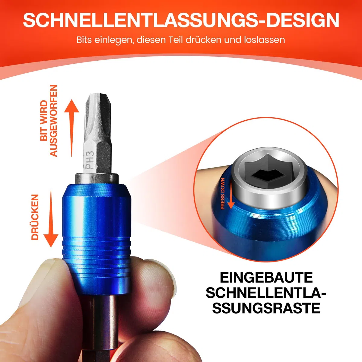 2 Stücke Magnetischer Schnellwechsel-Impact-Bithalter, 2,5-Zoll bit halter für 1/4-Zoll-Sechskantschaft, Ideal für Schraubendreherbits, Muttern, Bohrer und Steckschlüsseladapter