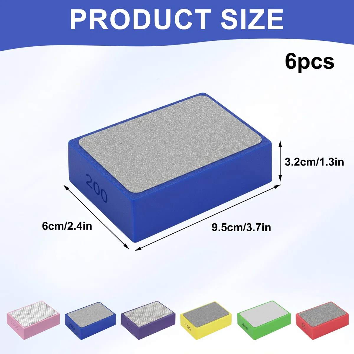 6 Stück Diamant Handschleifpad Set, Glas Schleifen Fliesen Schleifen, Diamant Schleifpad Diamantschleifblock, Polierpads für Stein keramik fliesen Glas, 60#, 100#, 200#, 400#, 600#, 1000#