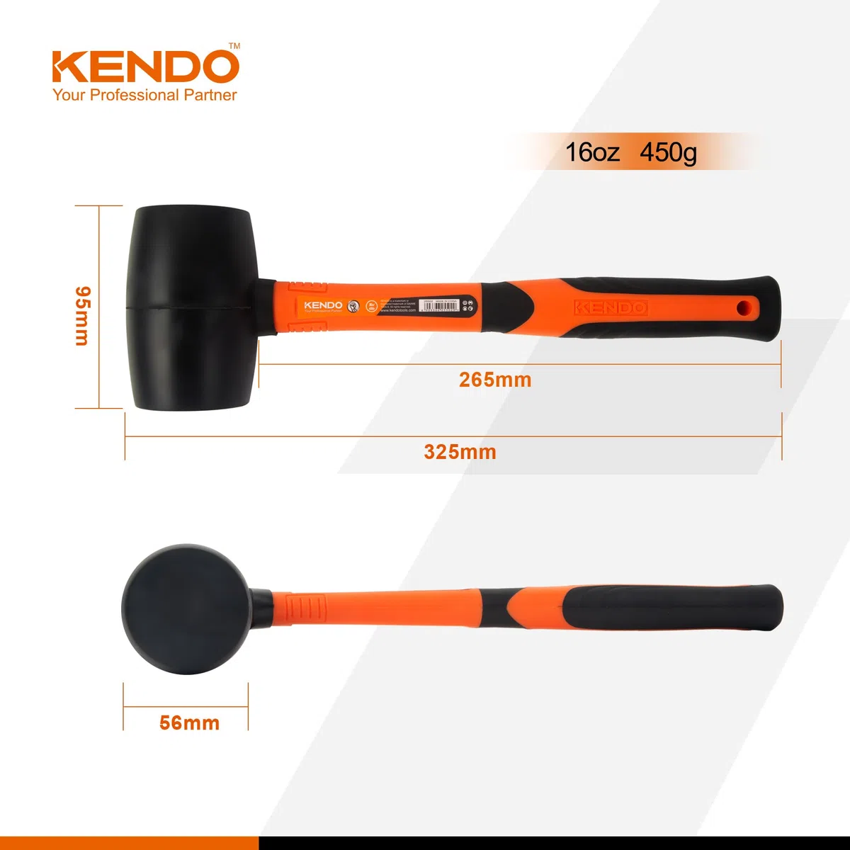 Kendo Gummihammer Schwarz 450g - Schonhammer - Hartgummihammer mit Soft Grip Fiberglasstil
