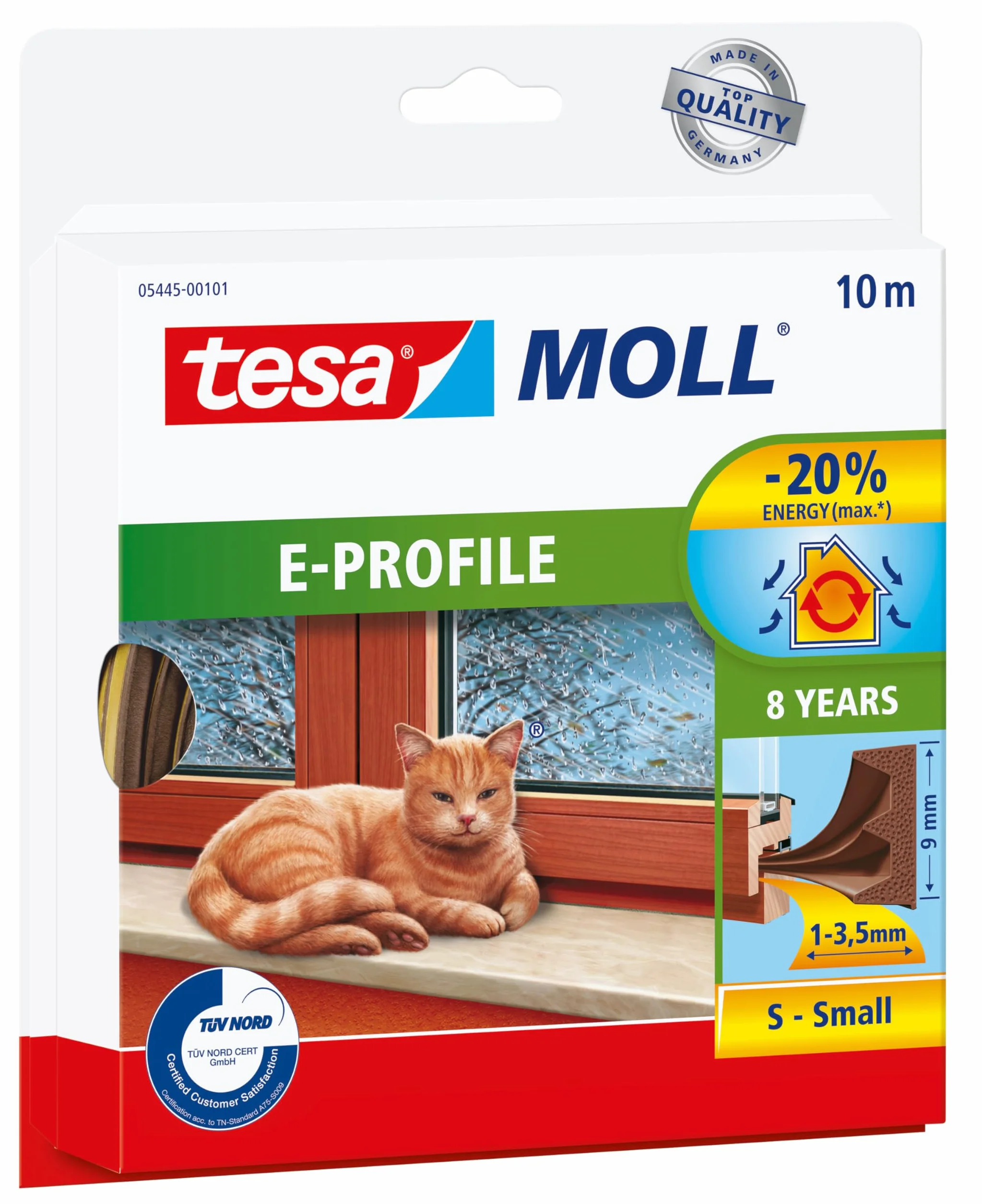 tesa INSULATION Dichtungsband S -Selbstklebende Gummidichtungg zum Isolieren von Spalten an Fenstern und Türen - Braun - 10 m x 9 mm x 4 mm