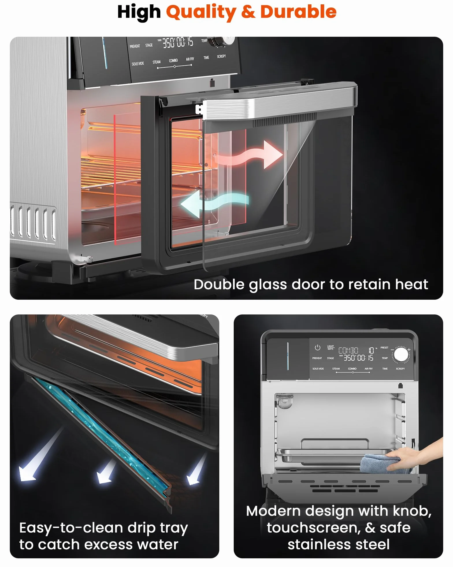 Combi Steam Oven, Non-Toxic Stainless Steel Multi-Cooker, 16 quarts | Air Fry, Sous Vide, Toast & More, 50-450°F Precision, 120 Presets, Moisture Control, Programmable, Easy to Clean